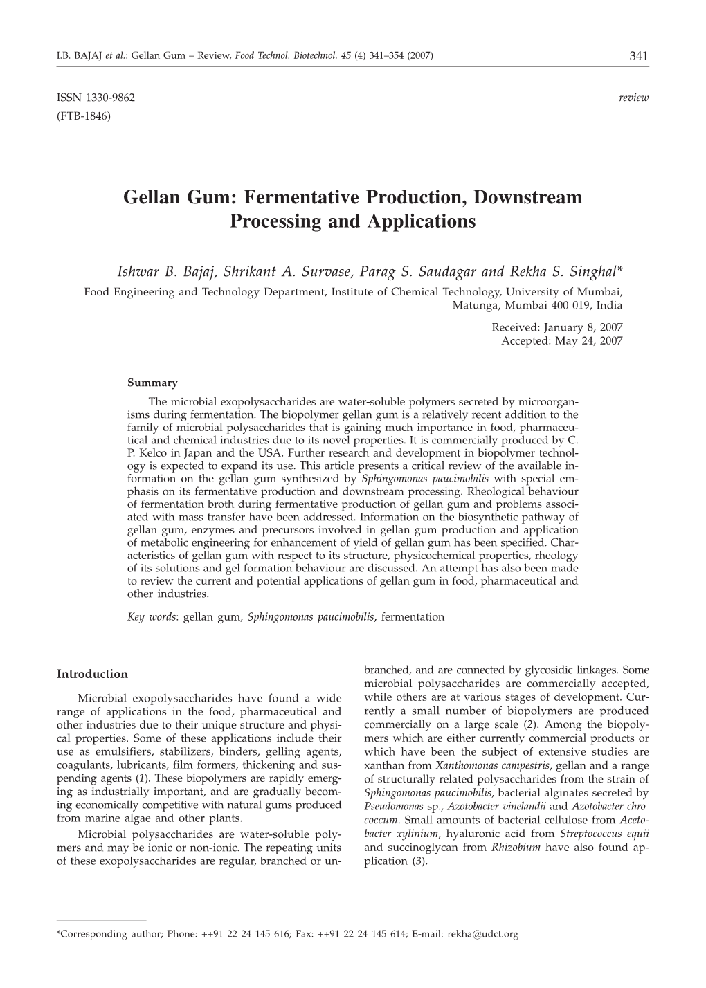 Gellan Gum: Fermentative Production, Downstream Processing and Applications