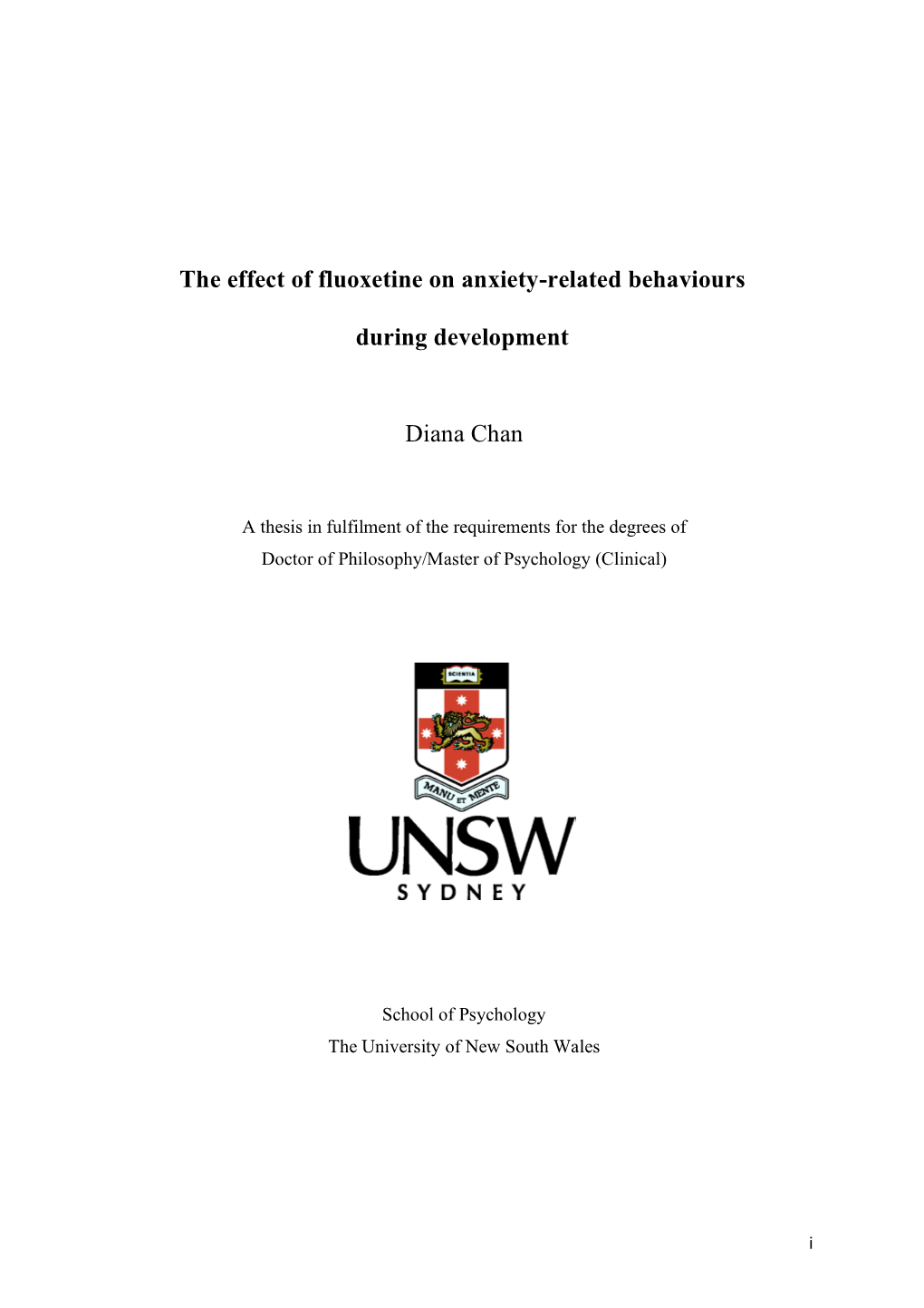 The Effect of Fluoxetine on Anxiety-Related Behaviours During Development