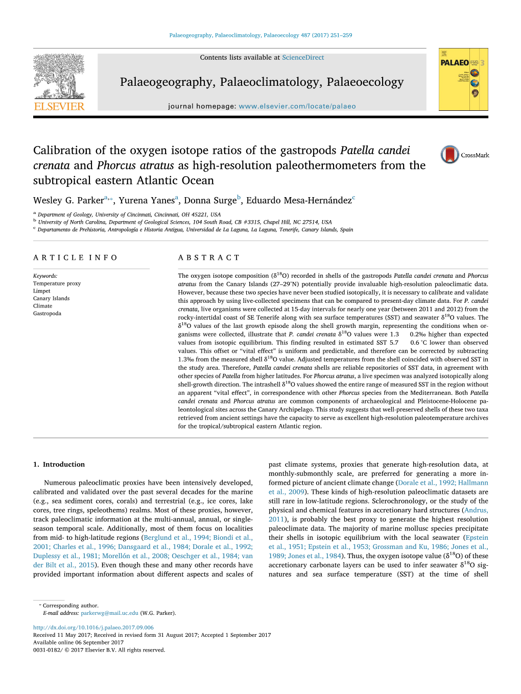 Calibration of the Oxygen Isotope Ratios of the Gastropods Patella Candei Crenata and Phorcus Atratus As High-Resolution Paleoth