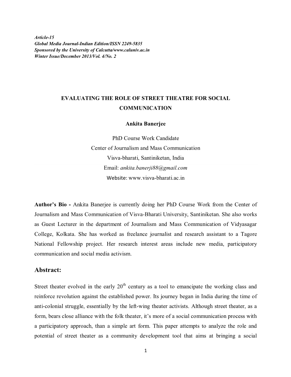 Evaluating the Role of Street Theatre for Social Communication: a Case Study of Jana Natya Manch