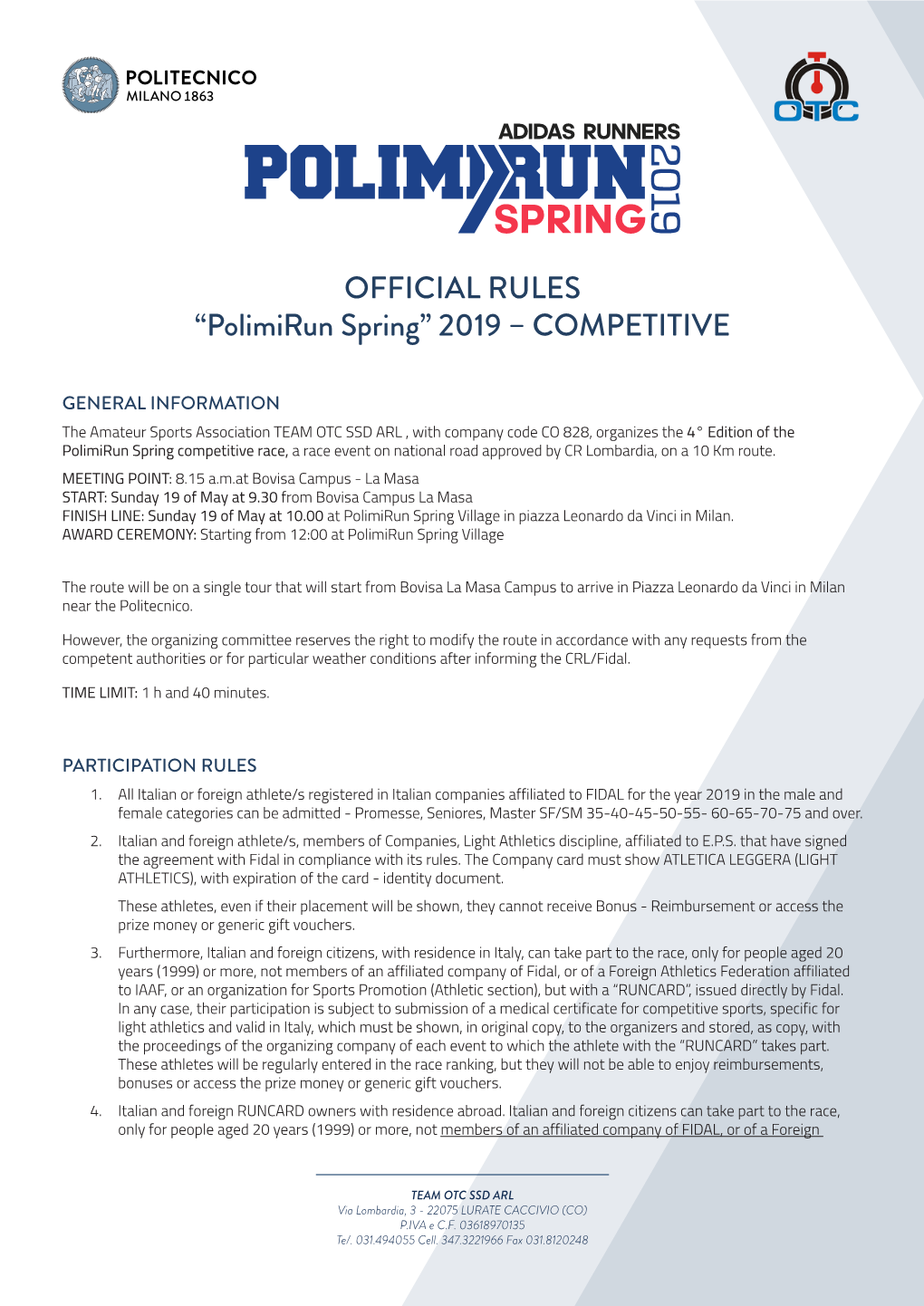 OFFICIAL RULES “Polimirun Spring” 2019 – COMPETITIVE