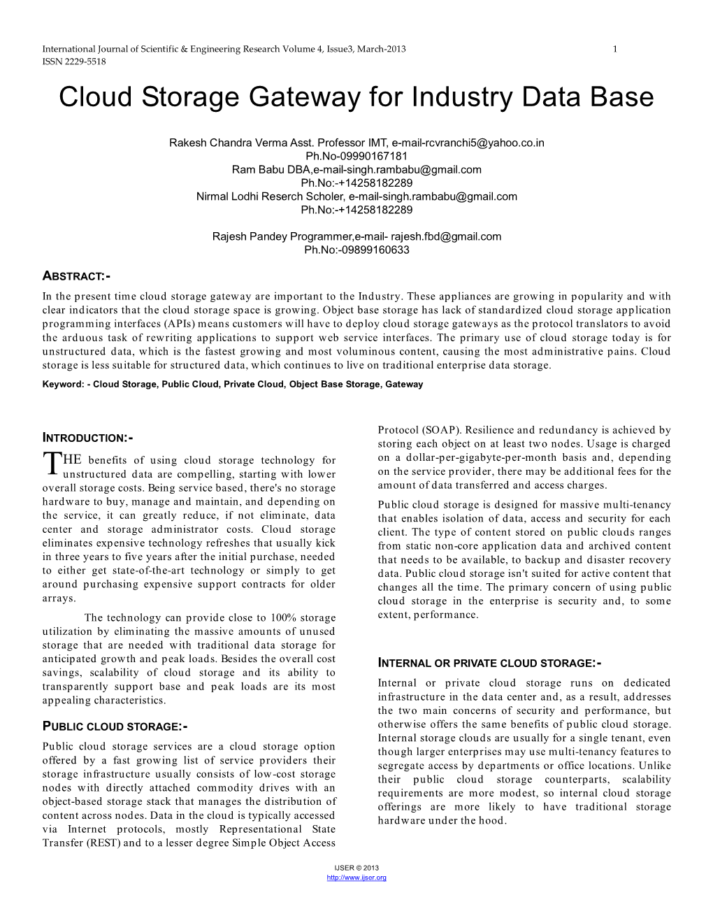 Cloud Storage Gateway for Industry Data Base