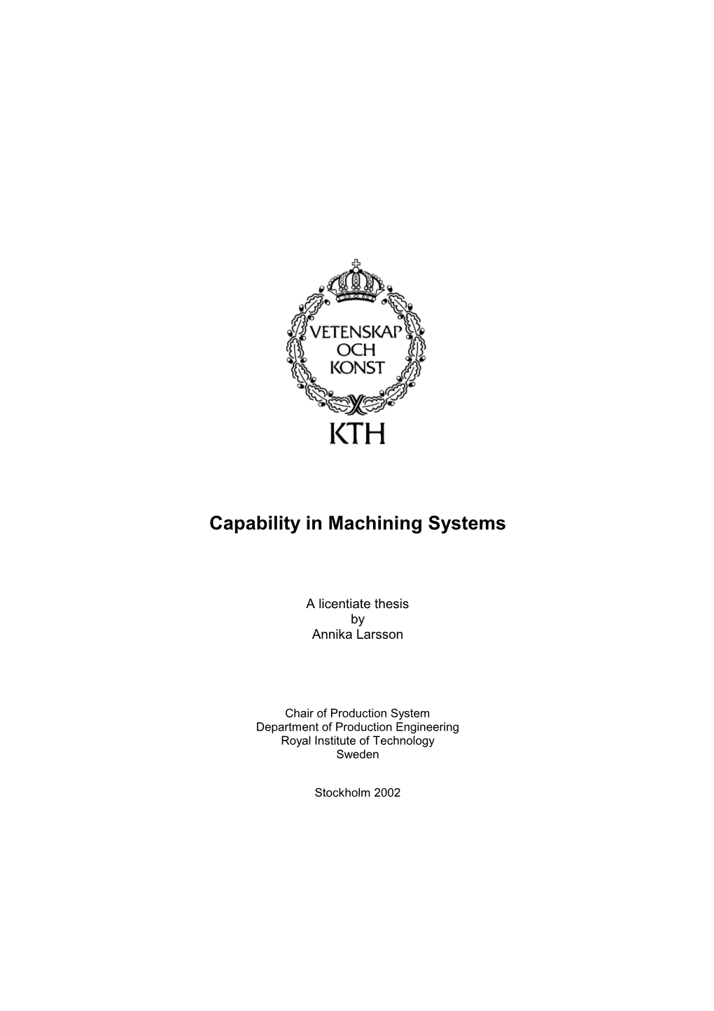 Capability in Machining Systems