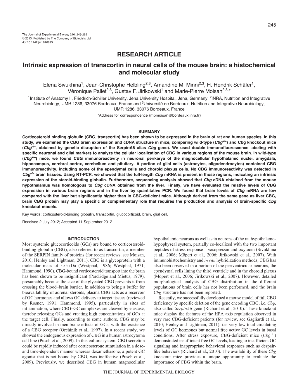 RESEARCH ARTICLE Intrinsic Expression of Transcortin in Neural Cells of the Mouse Brain: a Histochemical and Molecular Study