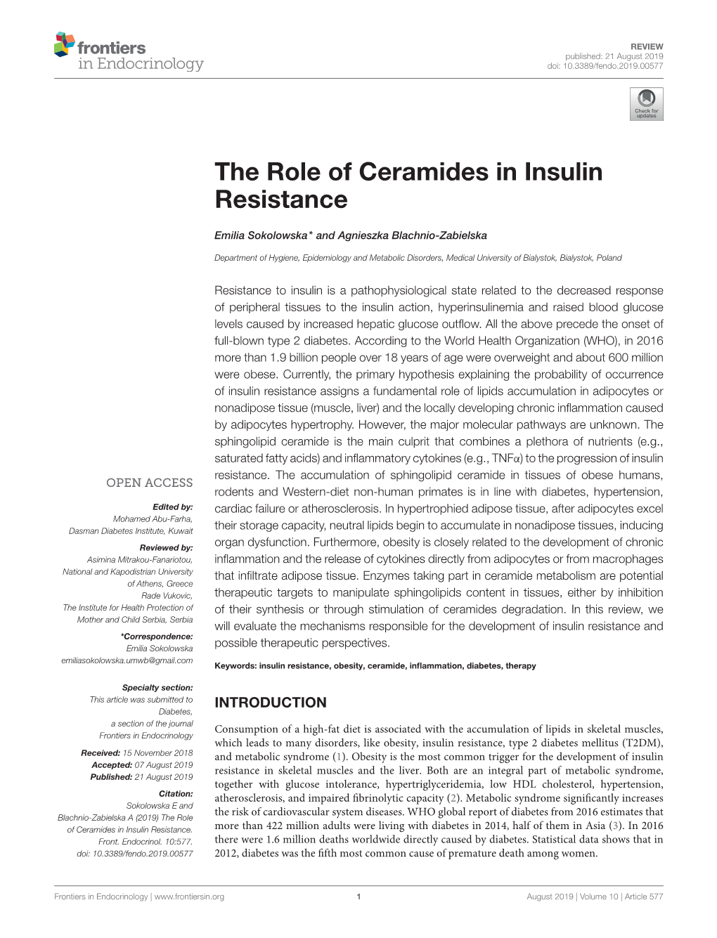 The Role of Ceramides in Insulin Resistance