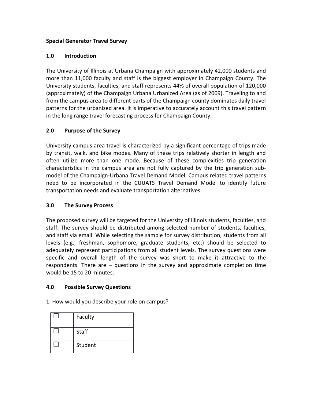 Special Generator Travel Survey