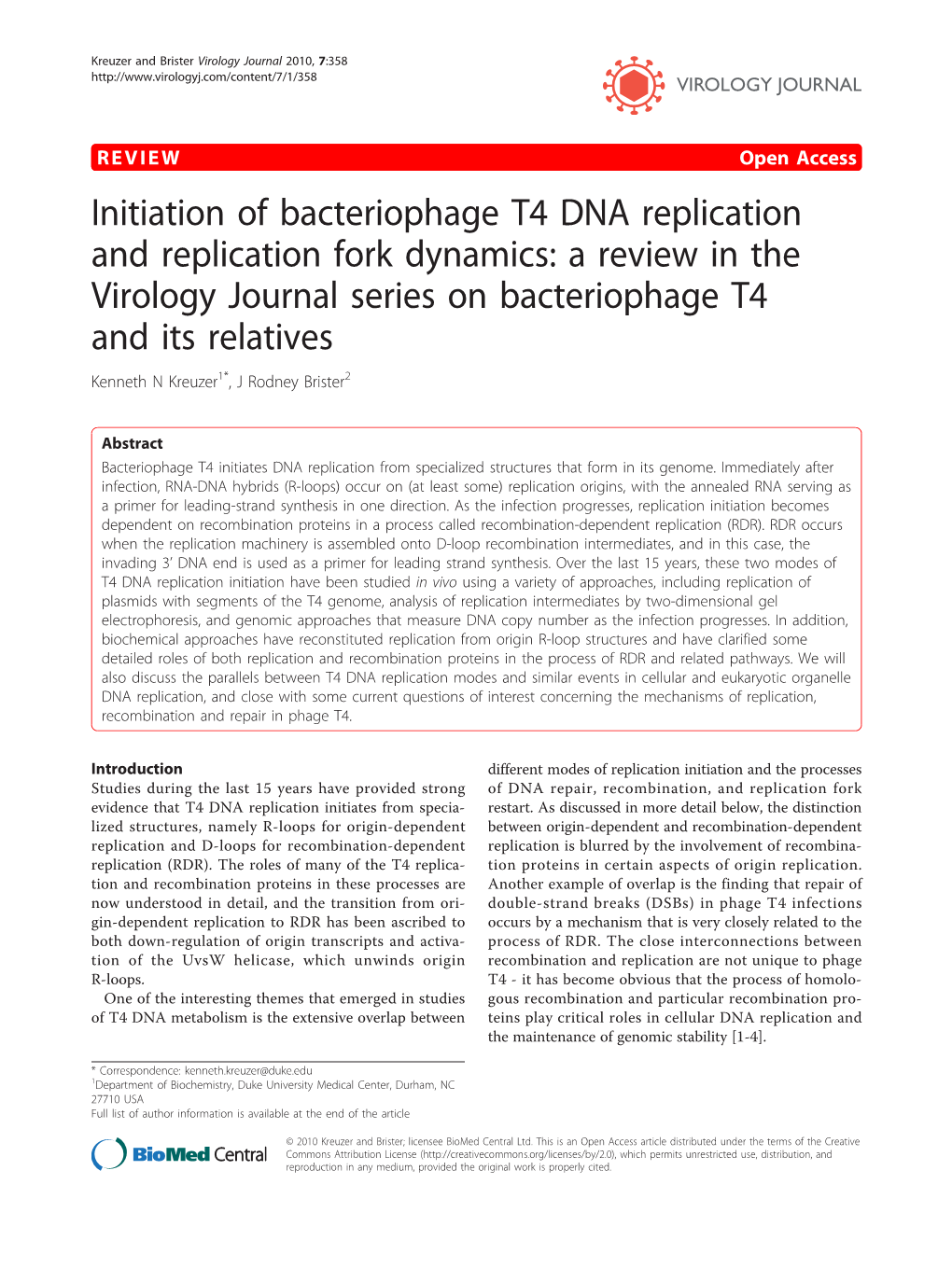 Initiation of Bacteriophage T4 DNA Replication and Replication Fork