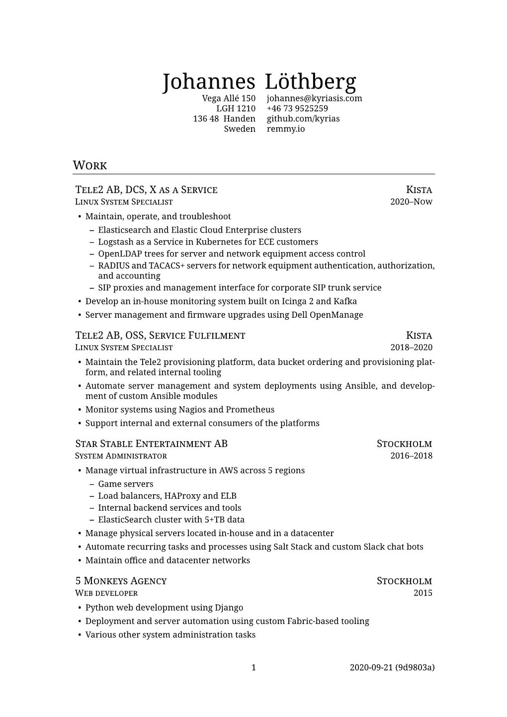 Johannes Löthberg | Curriculum Vitae