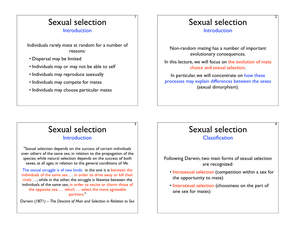 Sexual Selection Sexual Selection Sexual Selection