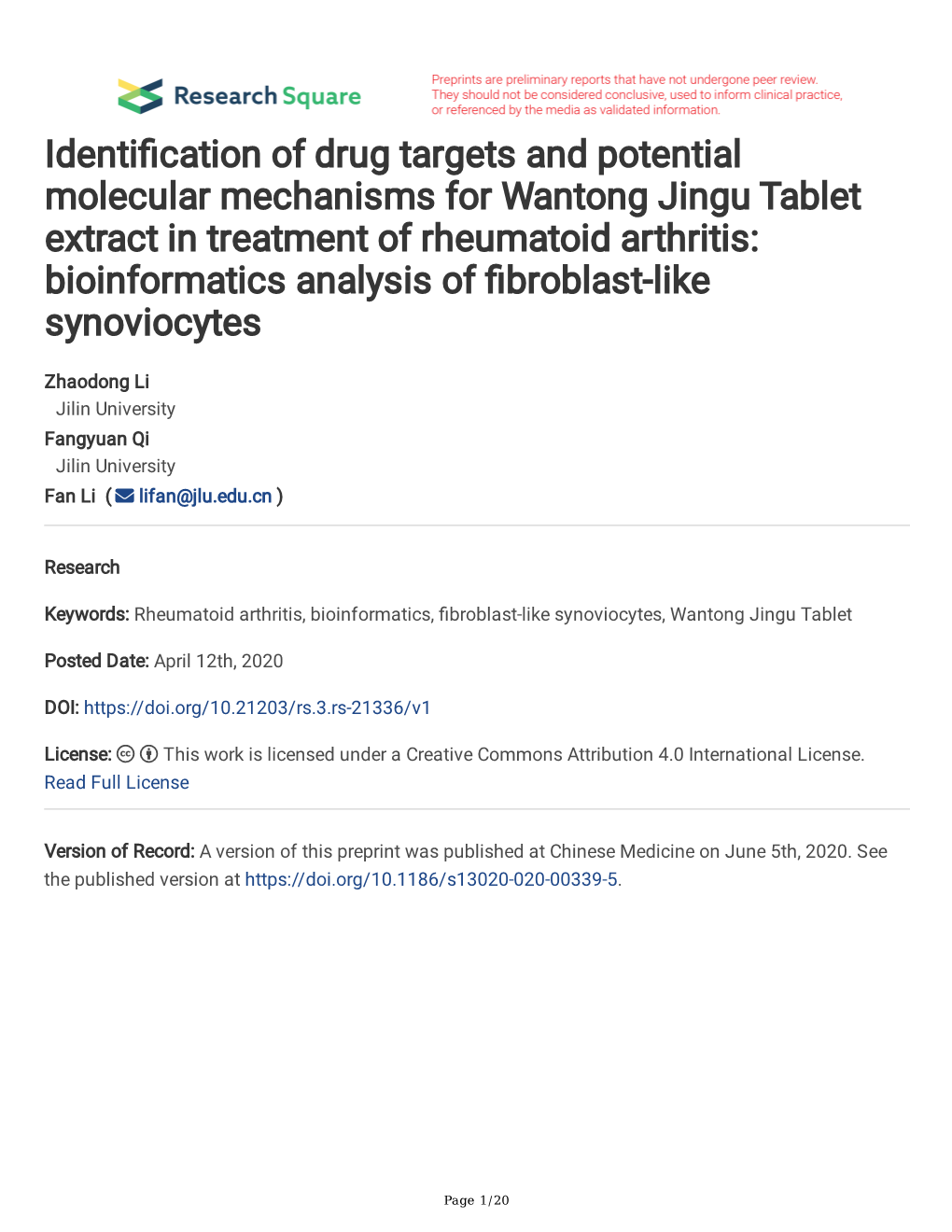 Identification of Drug Targets and Potential Molecular Mechanisms For