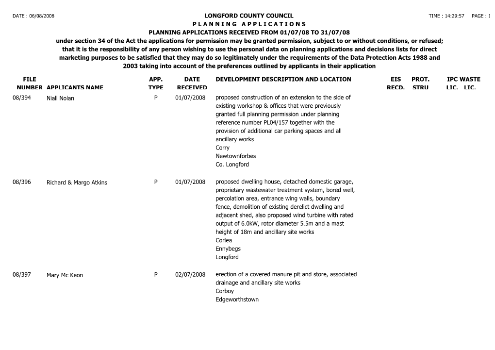 File Number Longford County Council