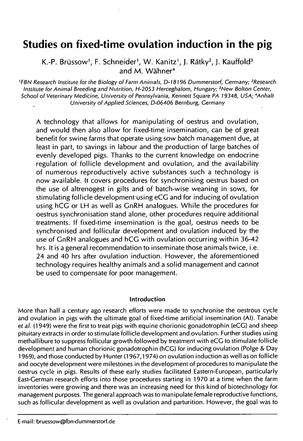 Studies on Fixed-Time Ovulation Induction in the Pig