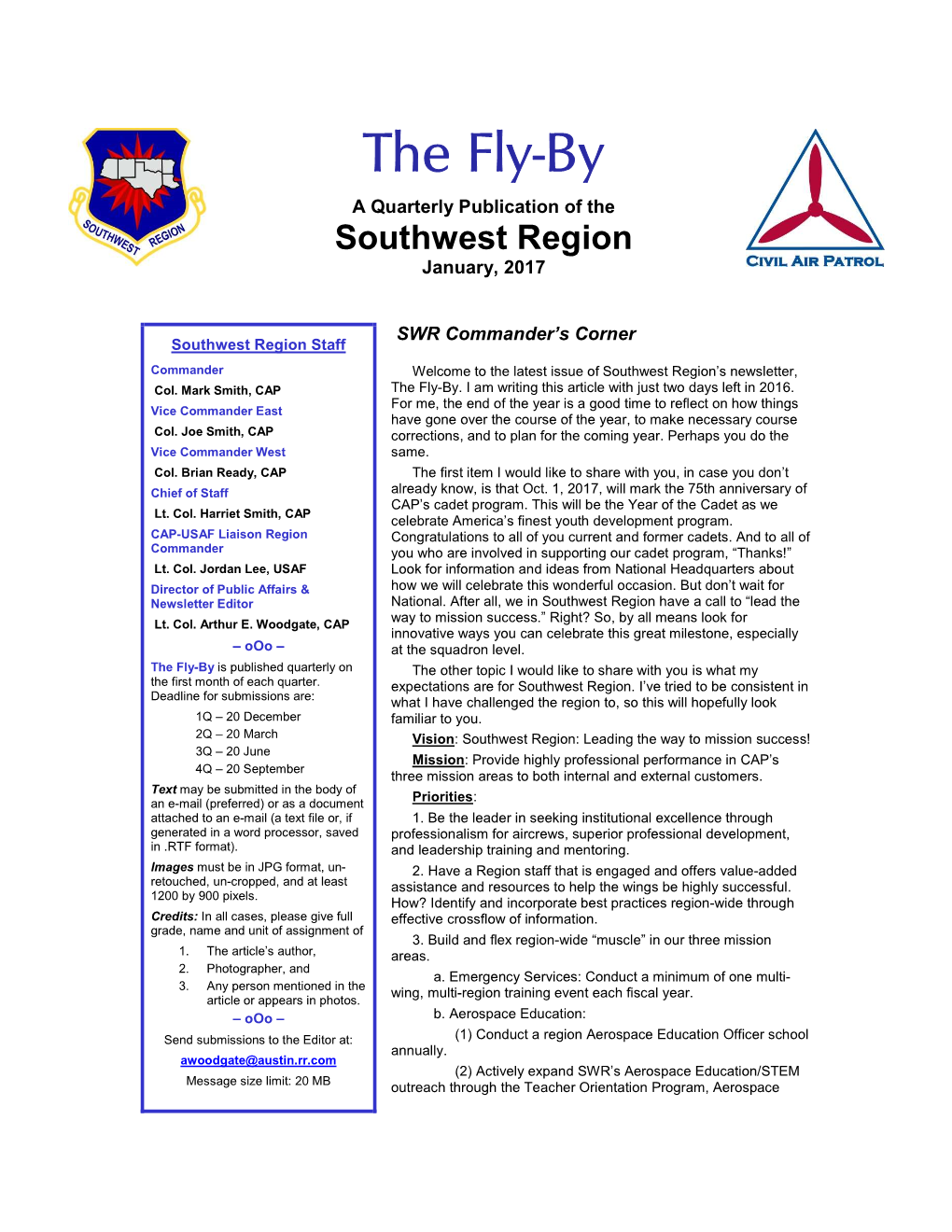 The Fly-By a Quarterly Publication of the Southwest Region January, 2017