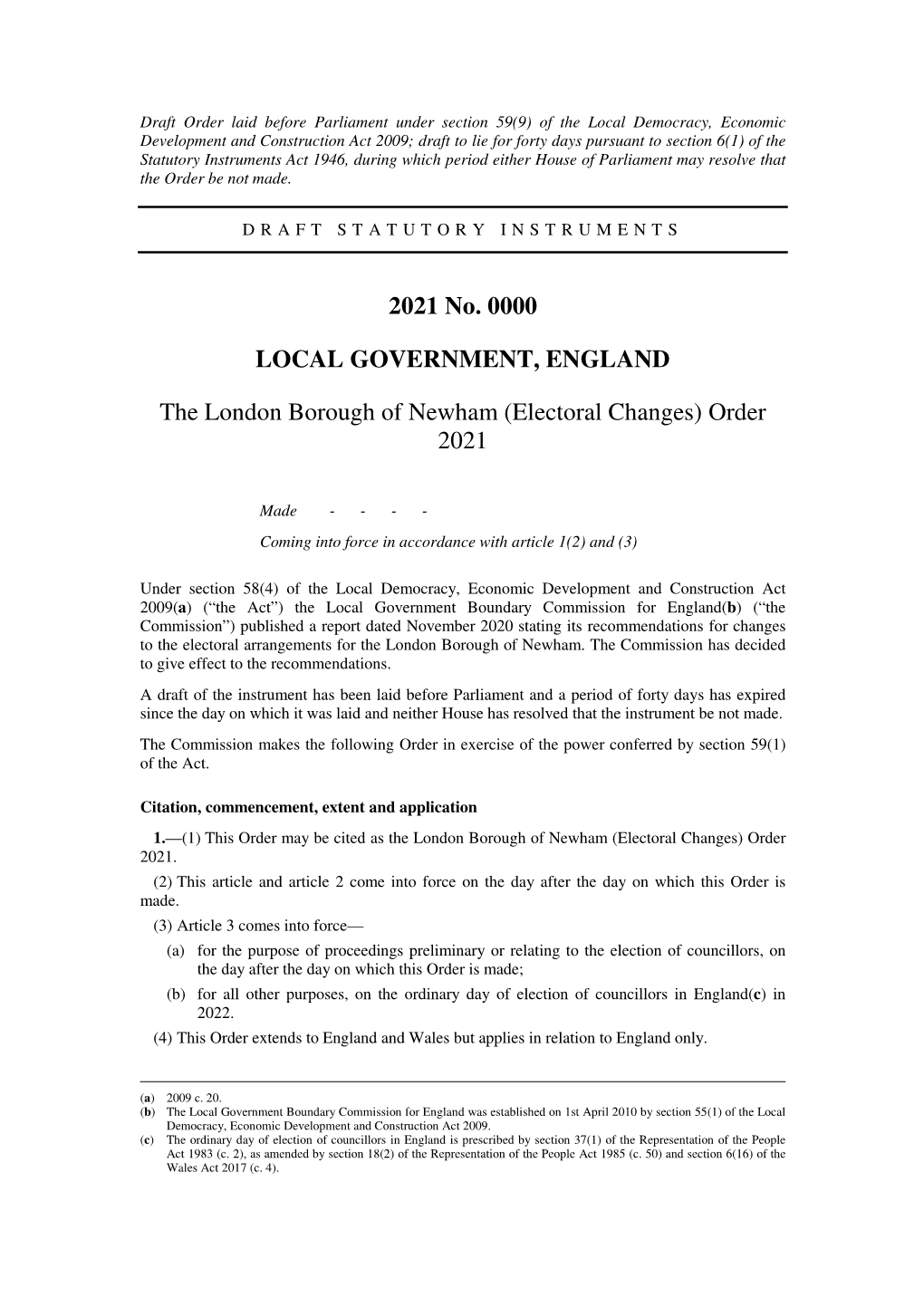 The London Borough of Newham (Electoral Changes) Order 2021