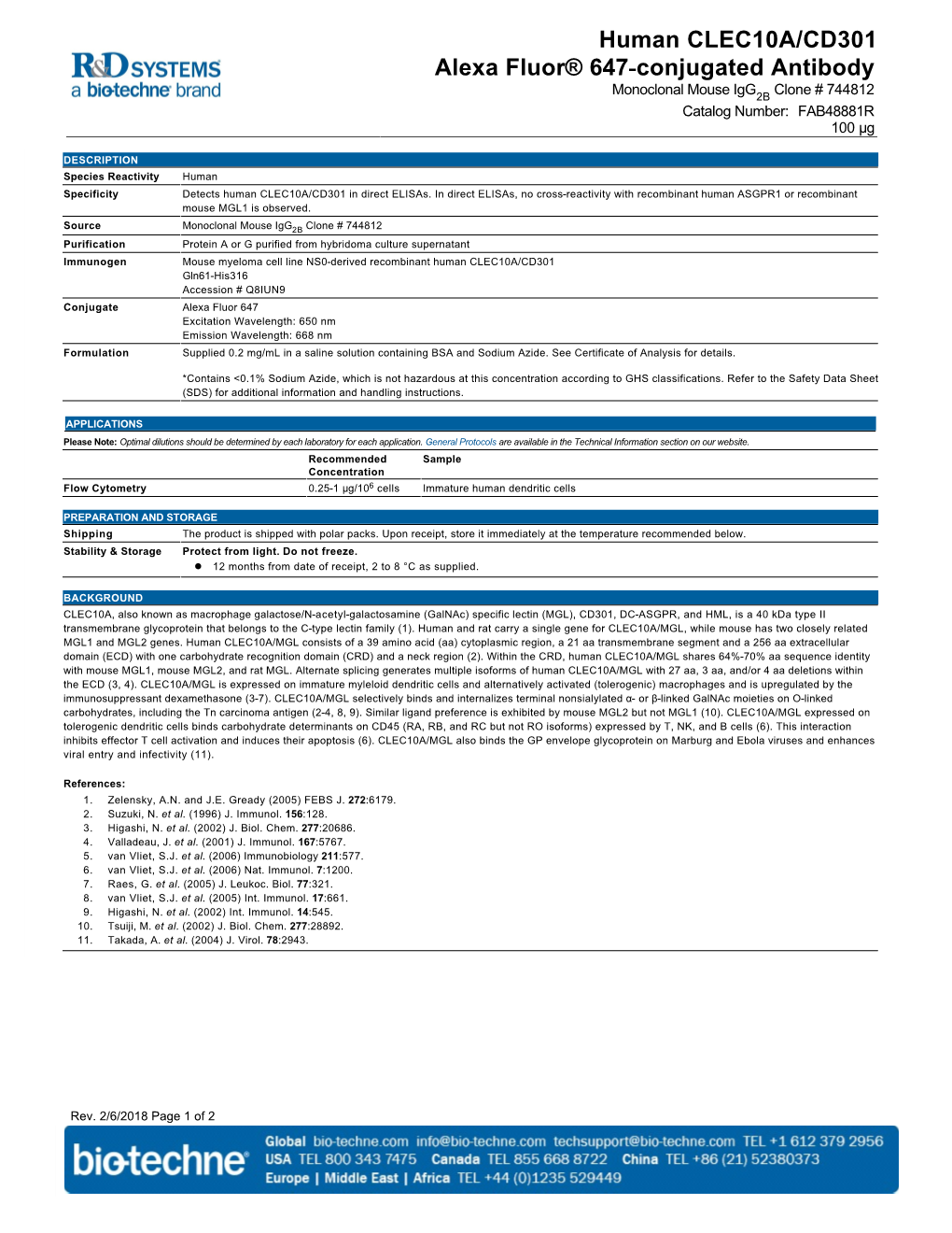 Human CLEC10A/CD301 Alexa Fluor® 647-Conjugated Antibody