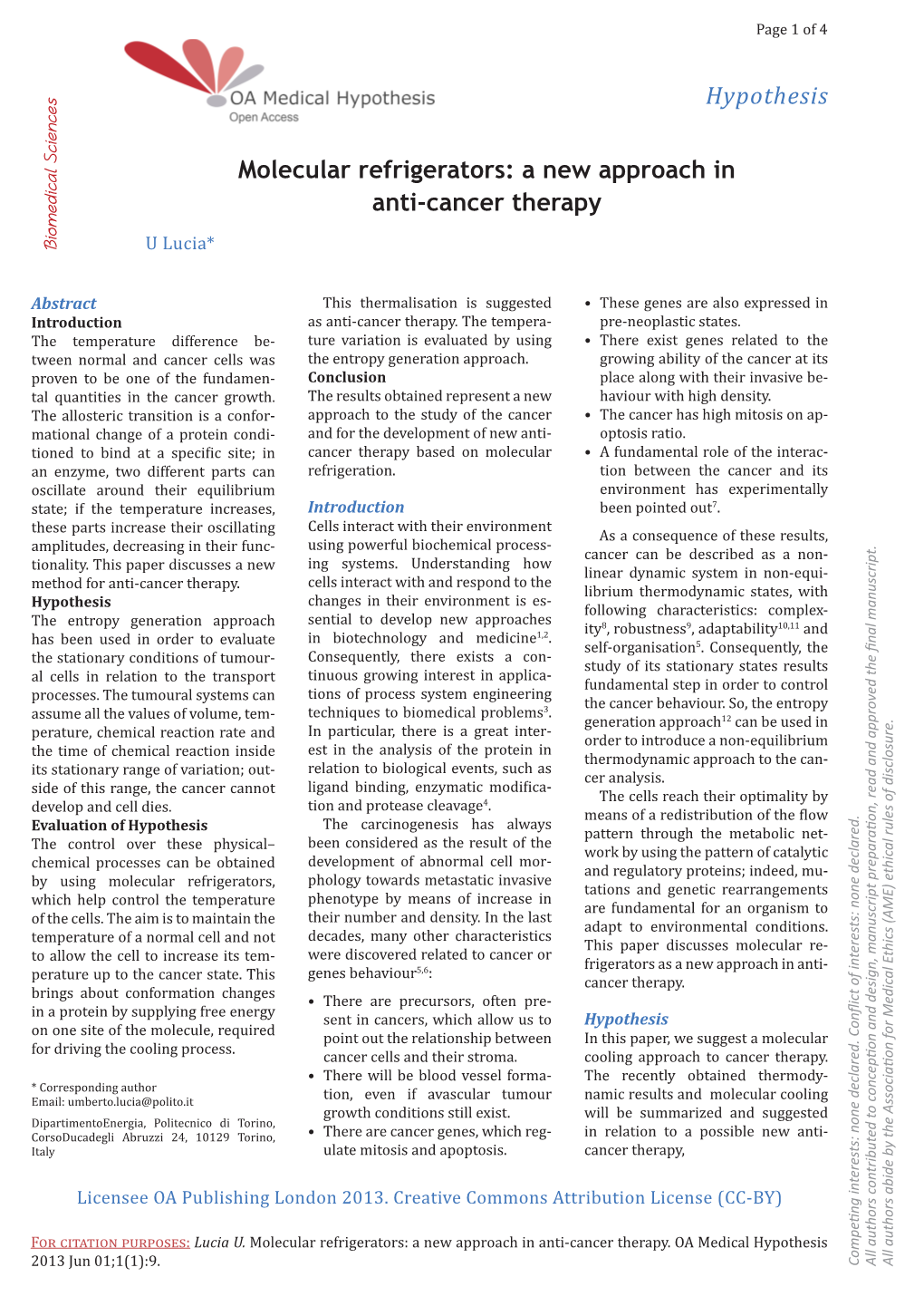 Molecular Refrigerators: a New Approach in Anti-Cancer Therapy