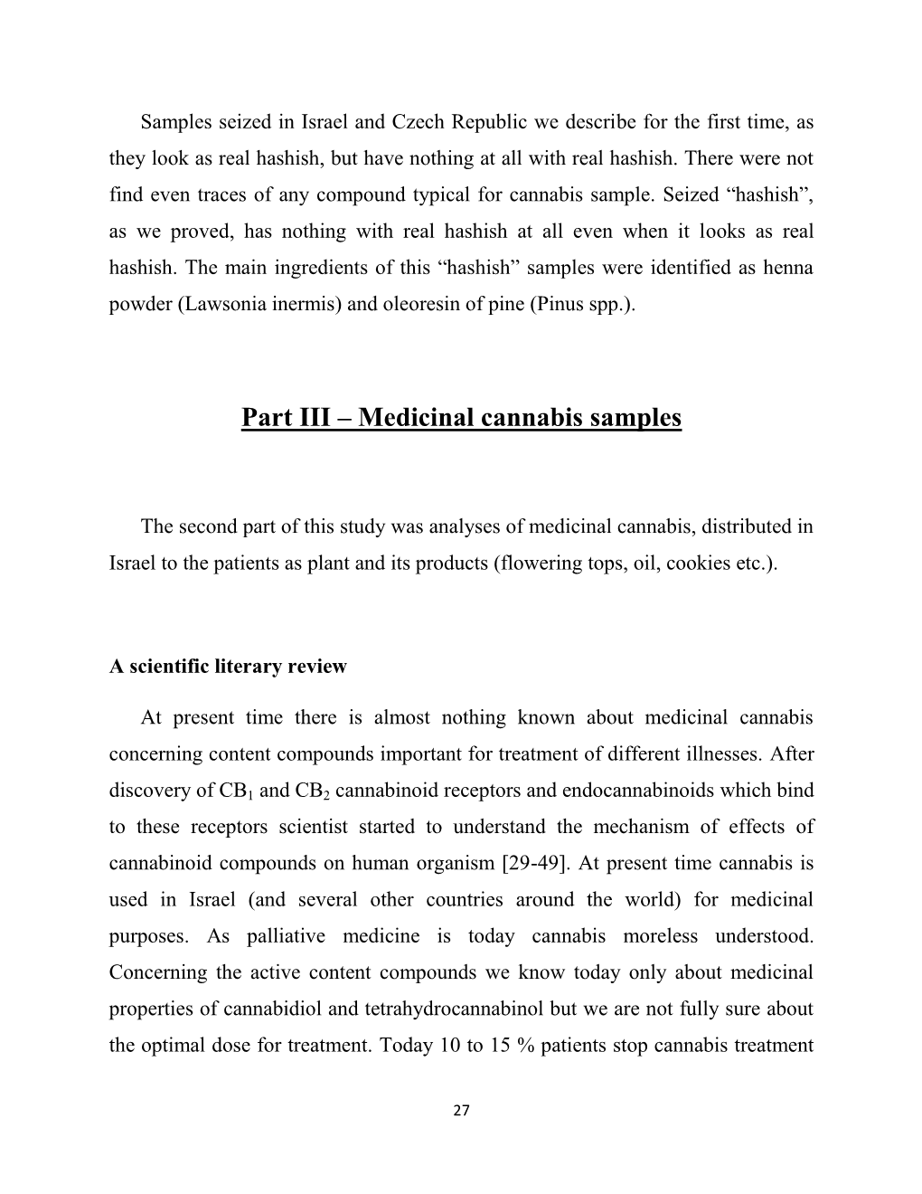 Part III – Medicinal Cannabis Samples