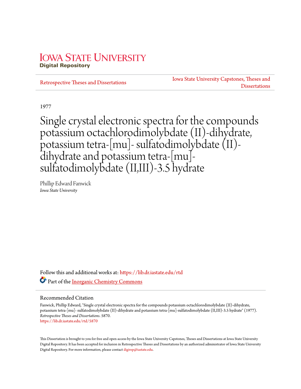 (II)-Dihydrate, Potassium Tetra-[Mu]- Sulfatodimolybdate