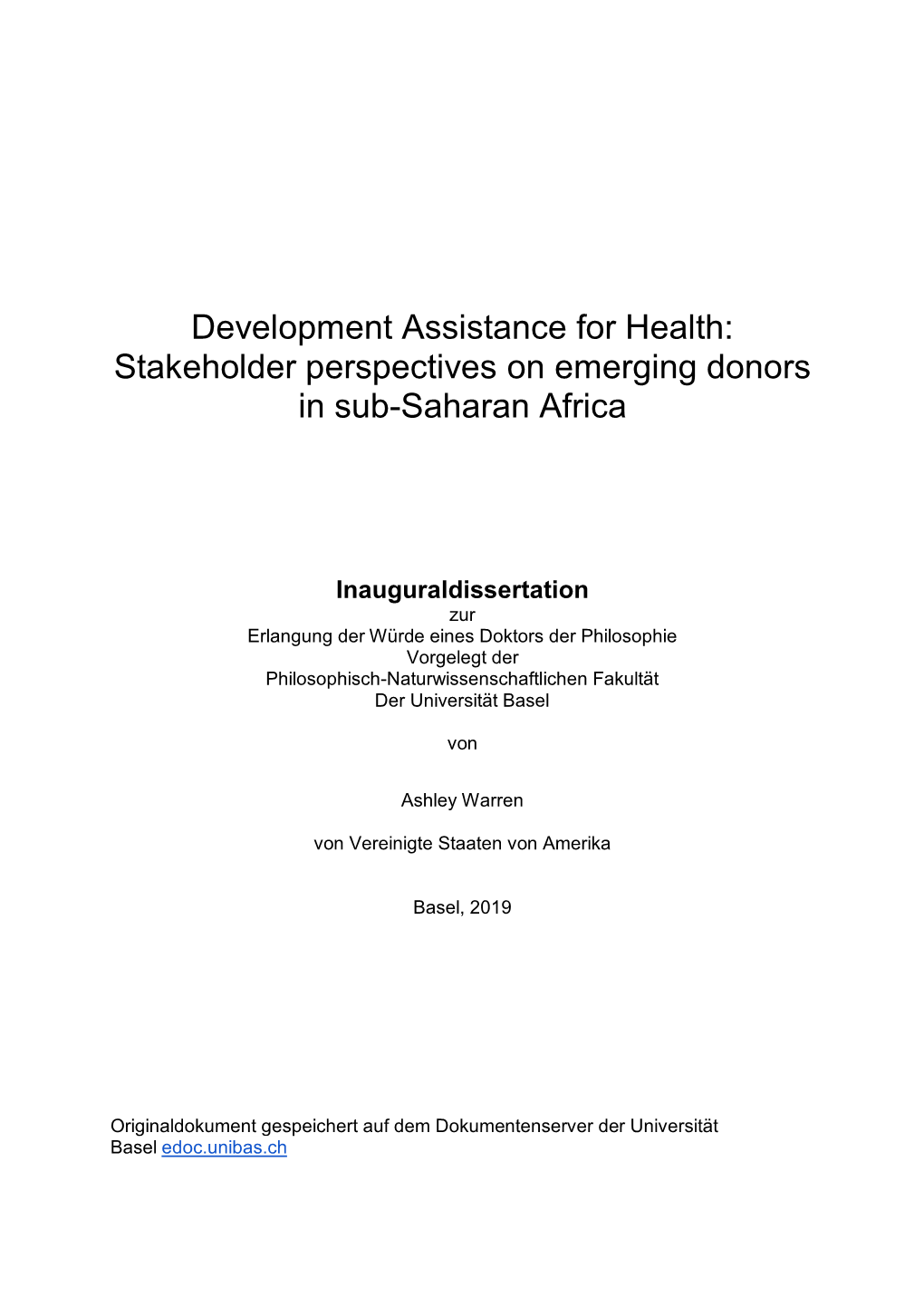 Development Assistance for Health: Stakeholder Perspectives on Emerging Donors in Sub-Saharan Africa