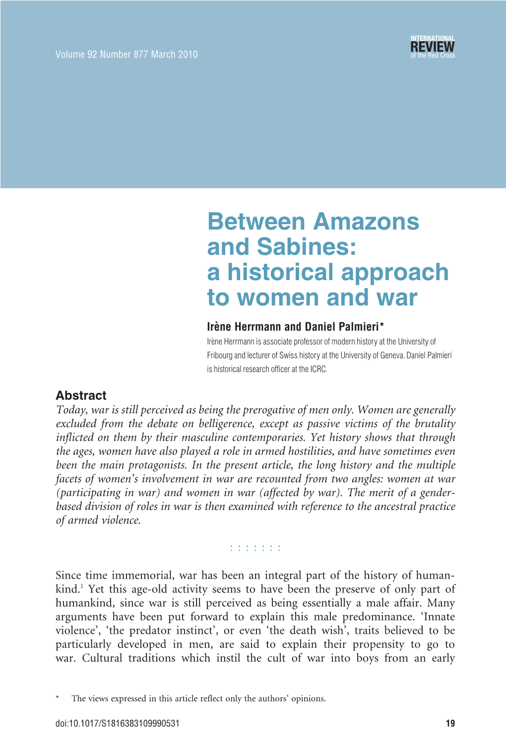 Between Amazons and Sabines: a Historical Approach to Women And