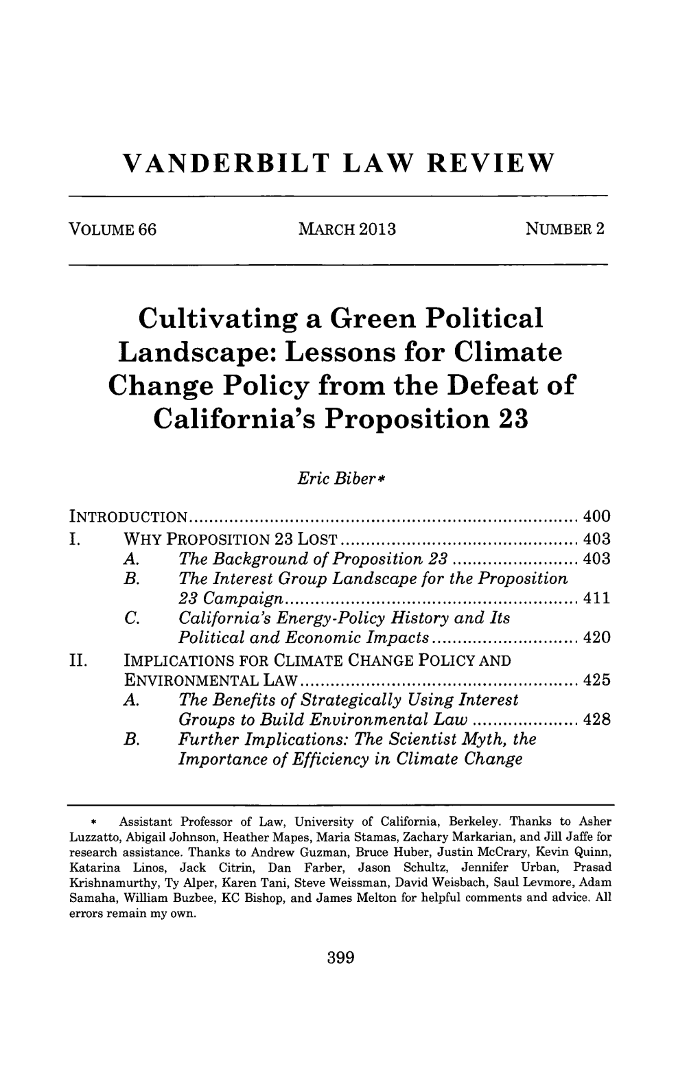 Lessons for Climate Change Policy from the Defeat of California's Proposition 23