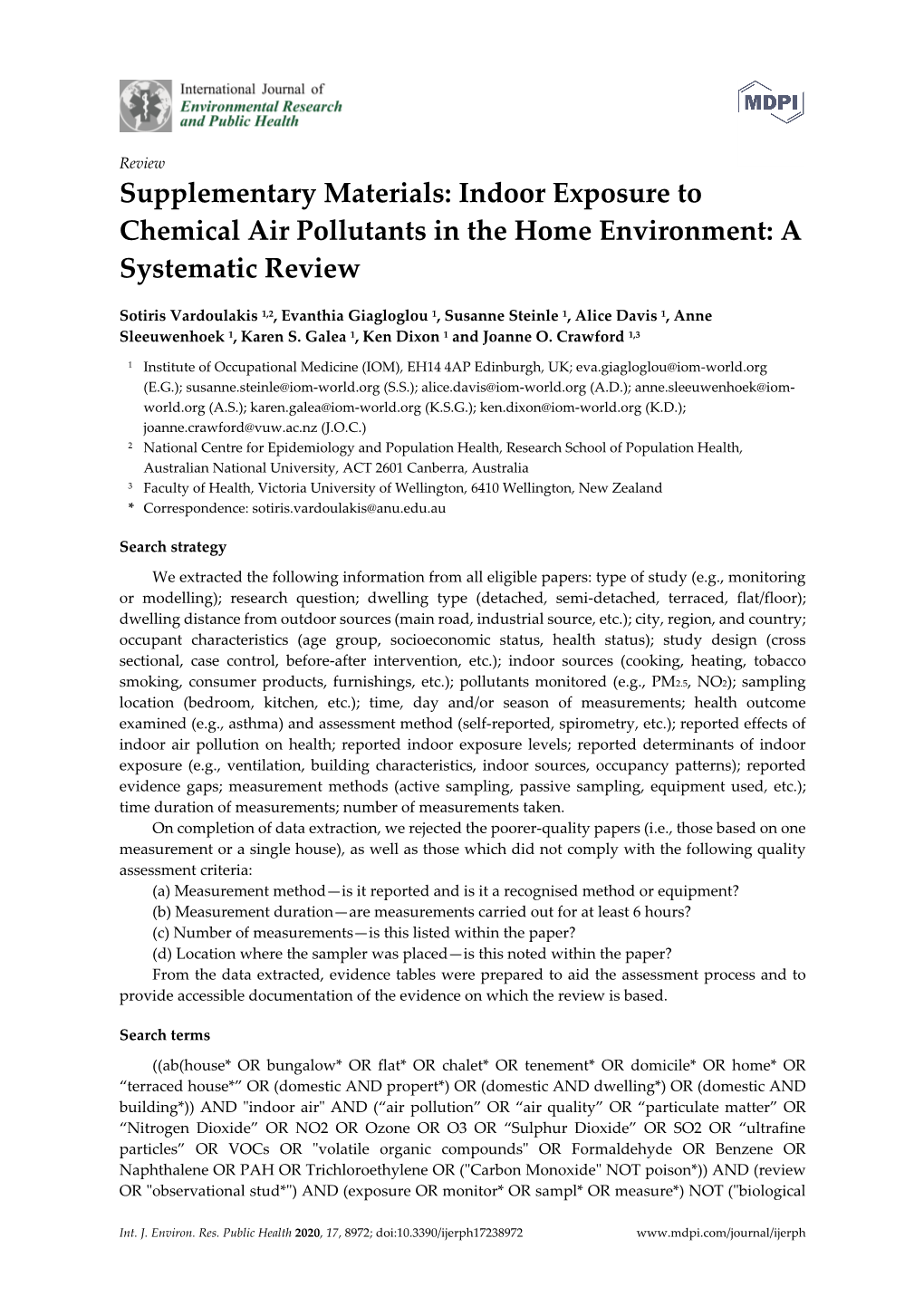 Indoor Exposure to Chemical Air Pollutants in the Home Environment: a Systematic Review
