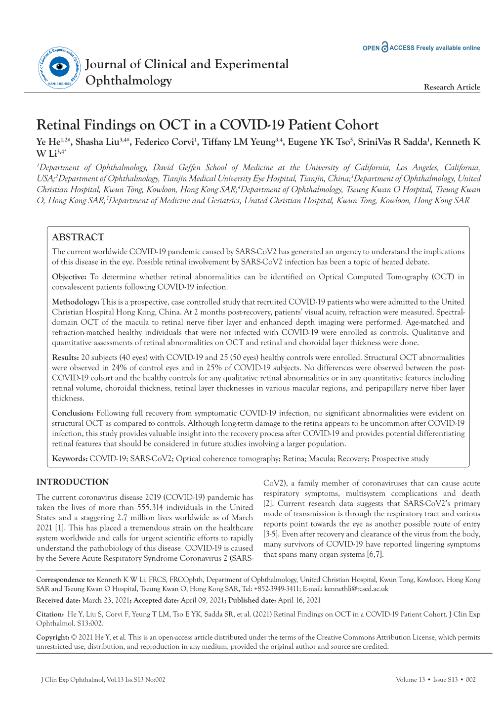 Retinal Findings on OCT in a COVID-19 Patient Cohort