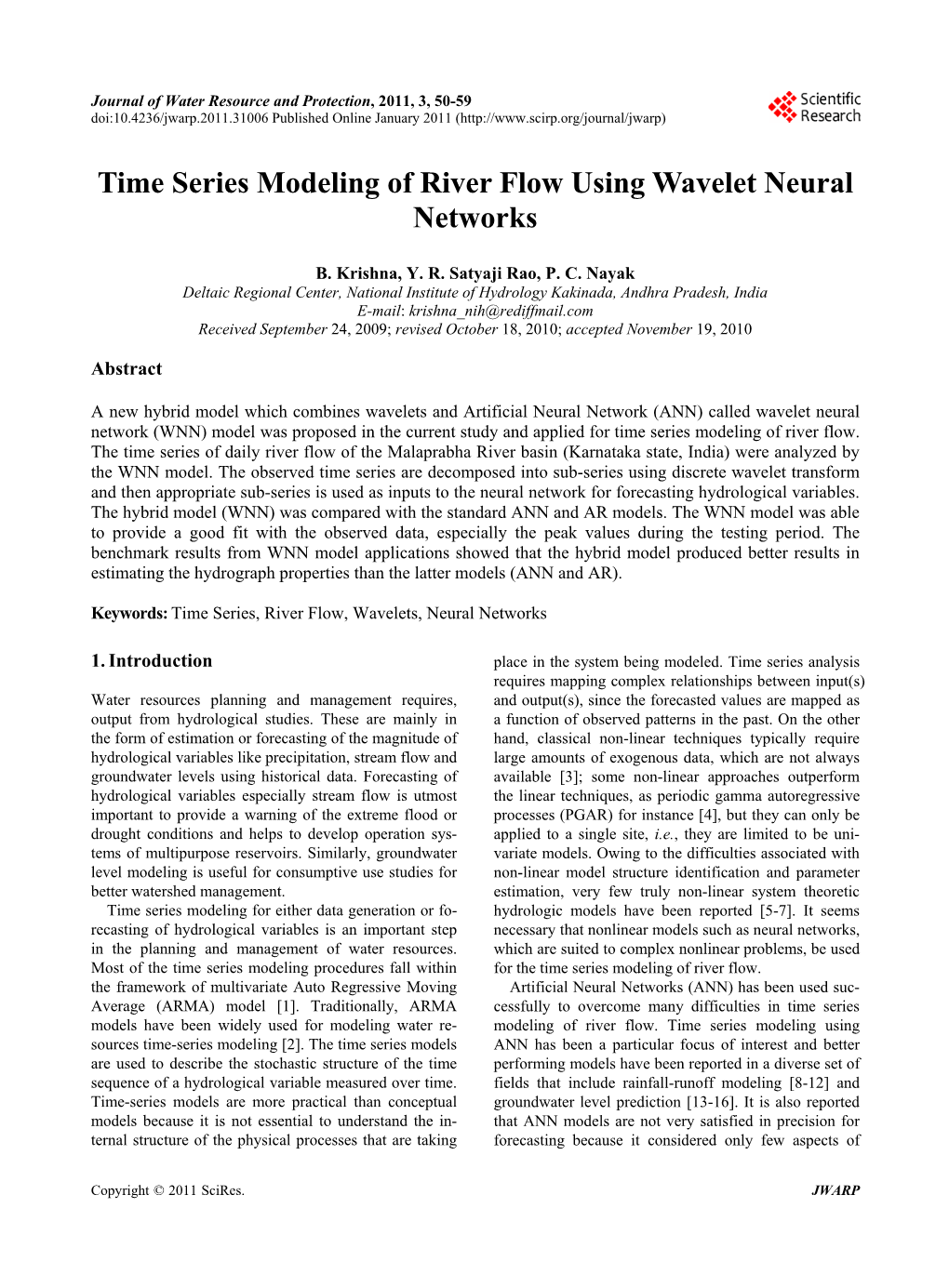 Time Series Modeling of River Flow Using Wavelet Neural Networks