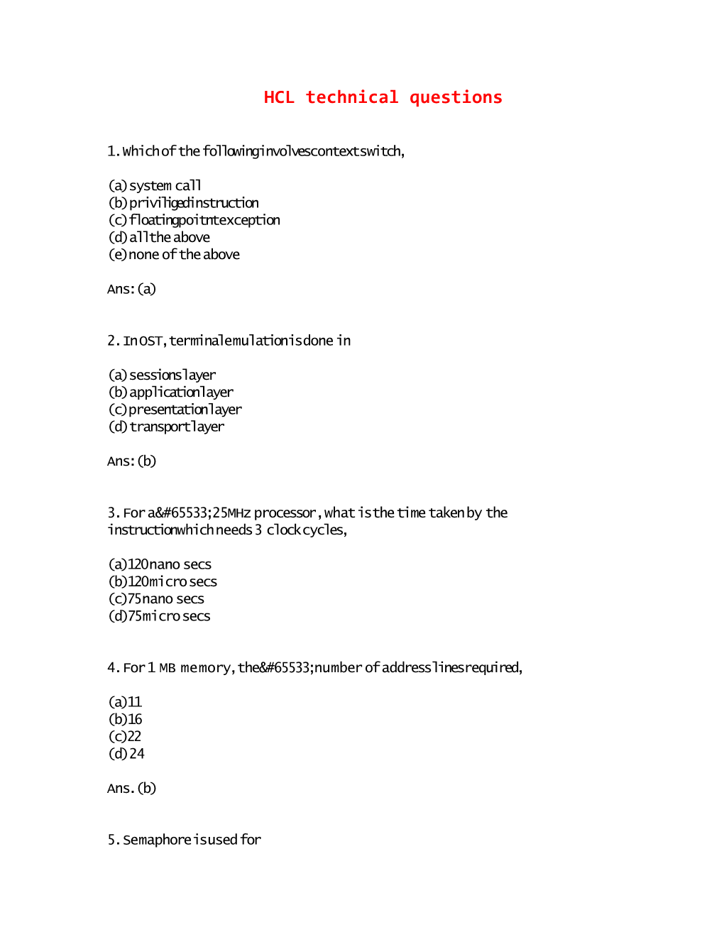 HCL Technical Questions