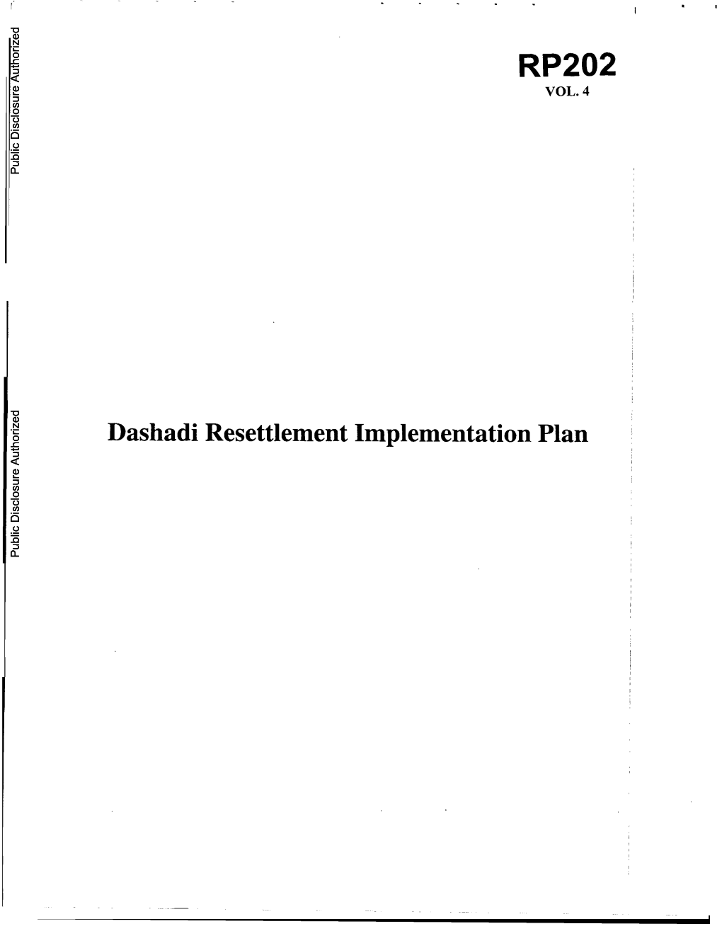 Dashadi Resettlement Implementation Plan Public Disclosure Authorized Public Disclosure Authorized Table of Contents