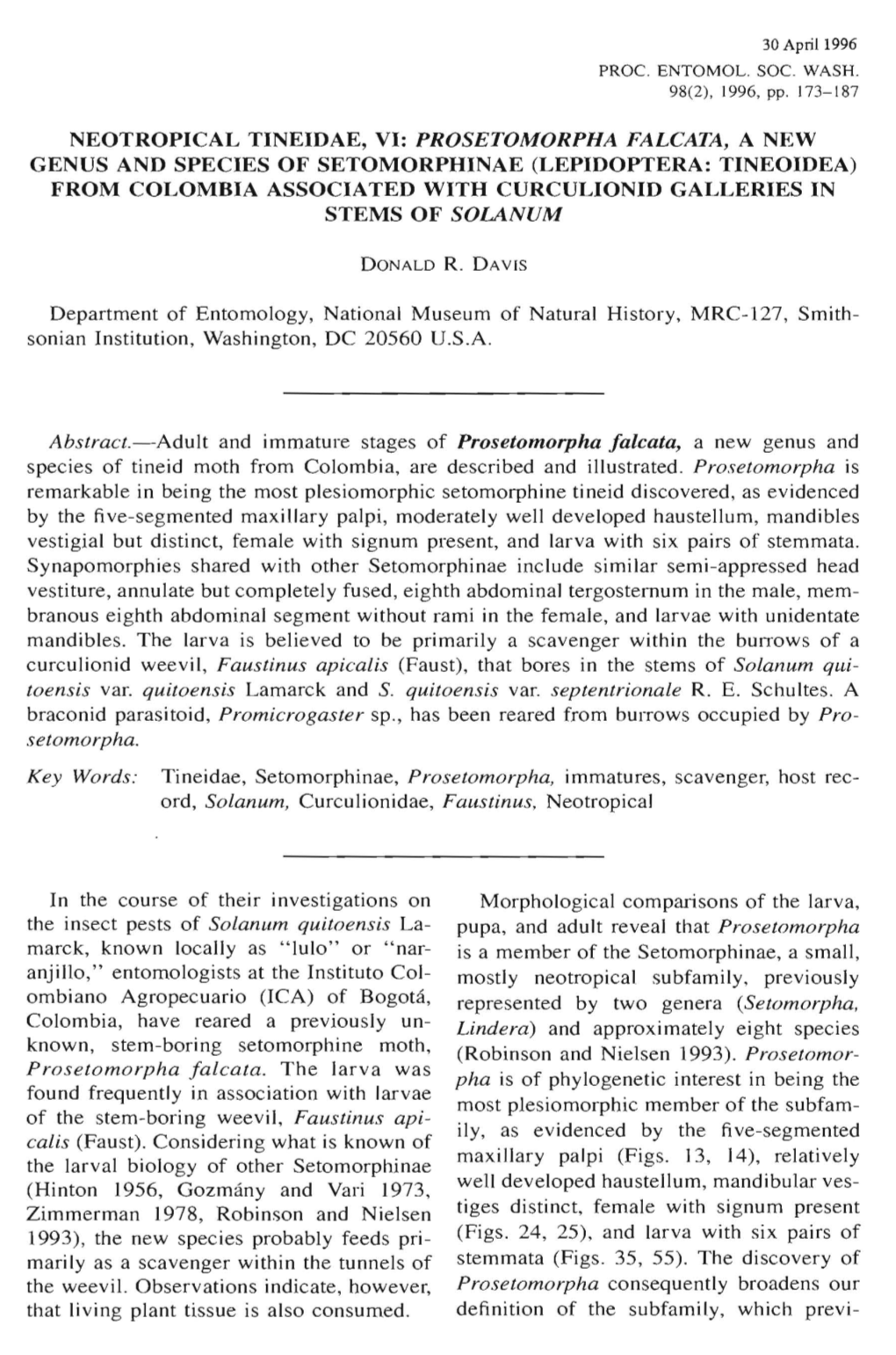 Neotropical Tineidae, Vi: Prosetomorpha Falcata, A