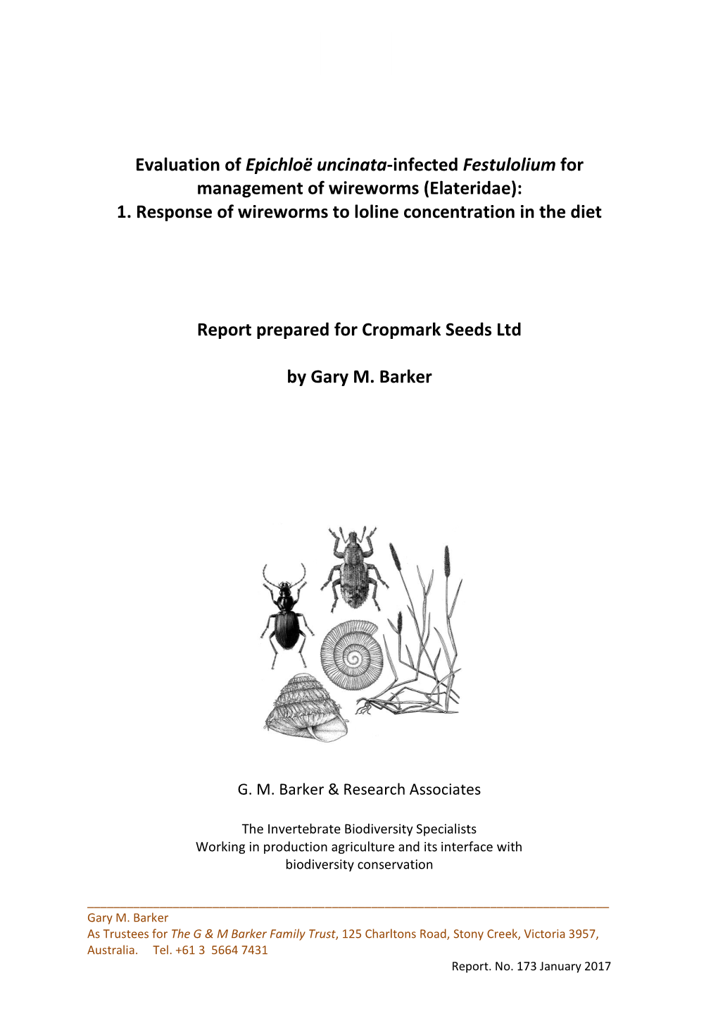 (Elateridae): 1. Response of Wireworms to Loline Concentration in the Diet