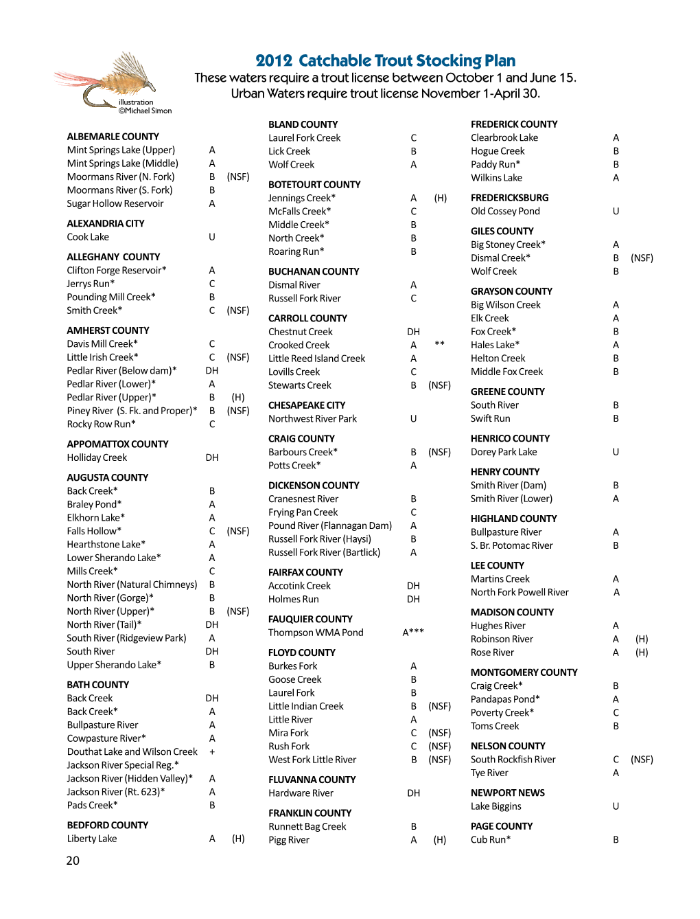 2012 Catchable Trout Stocking Plan These Waters Require a Trout License Between October 1 and June 15