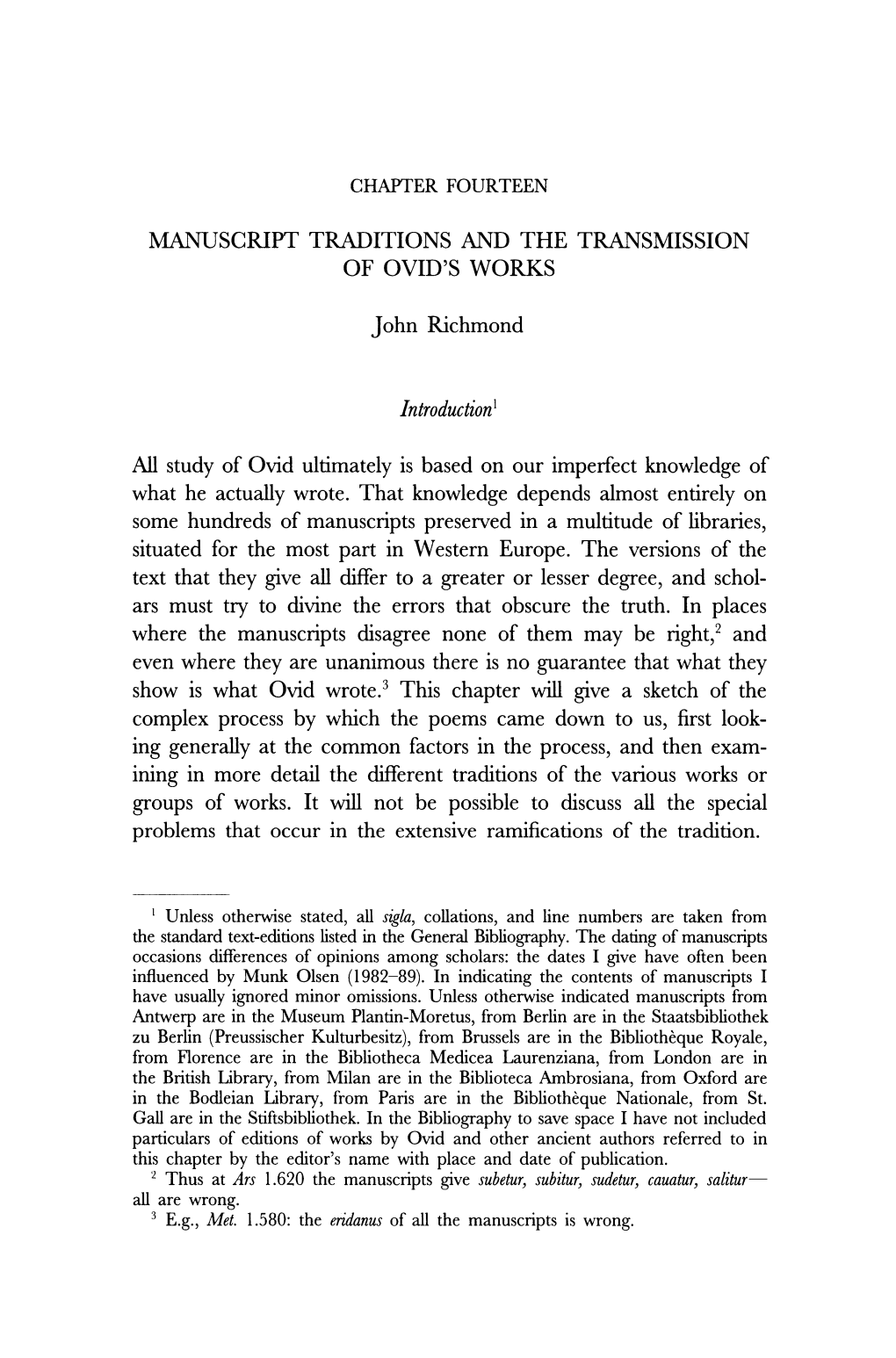 Manuscript Traditions and the Transmission of Ovid's Works