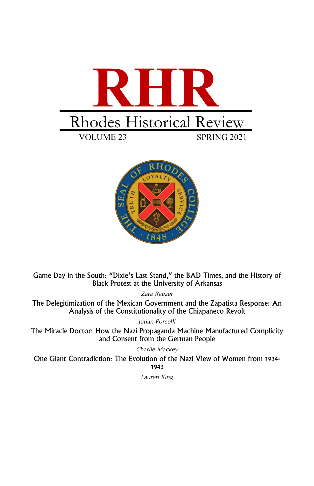 Rhodes Historical Review VOLUME 23 SPRING 2021