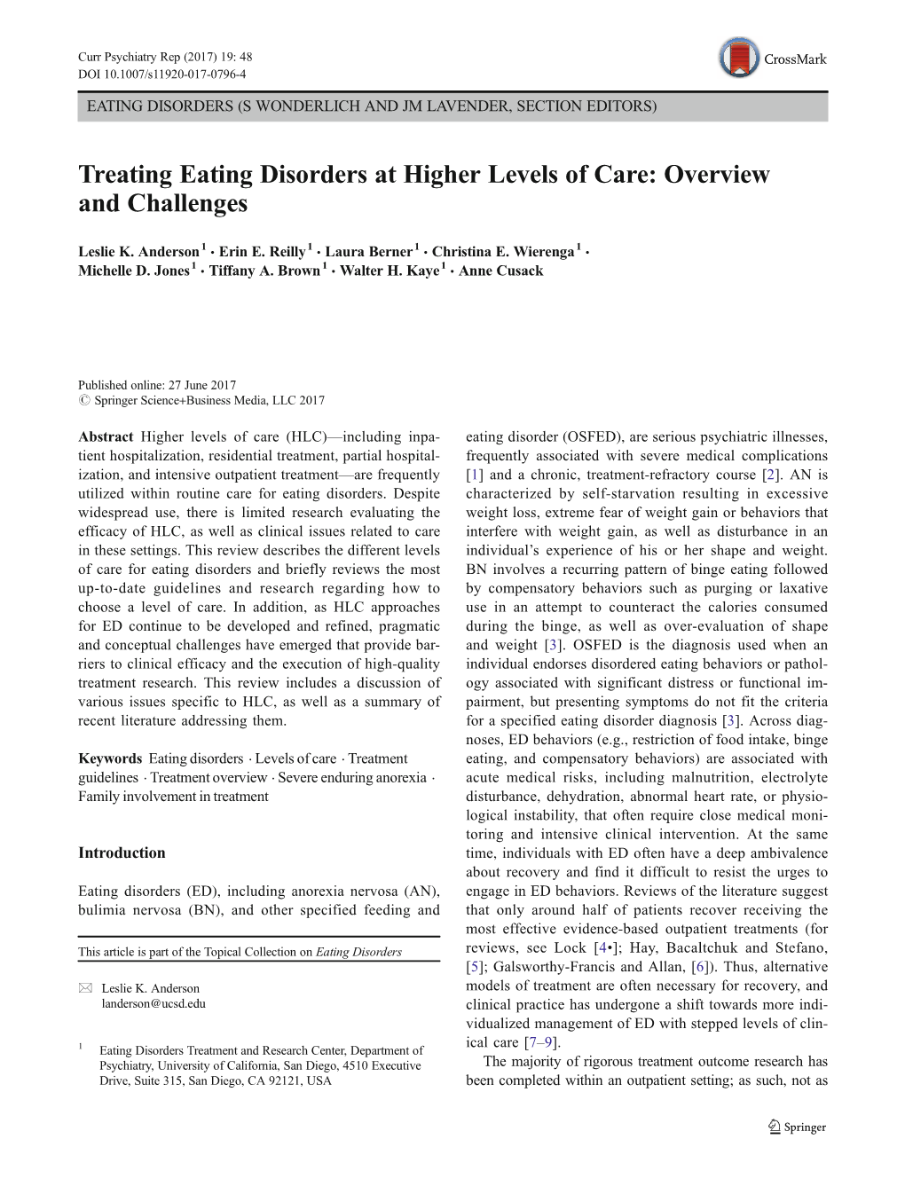 Treating Eating Disorders at Higher Levels of Care: Overview and Challenges