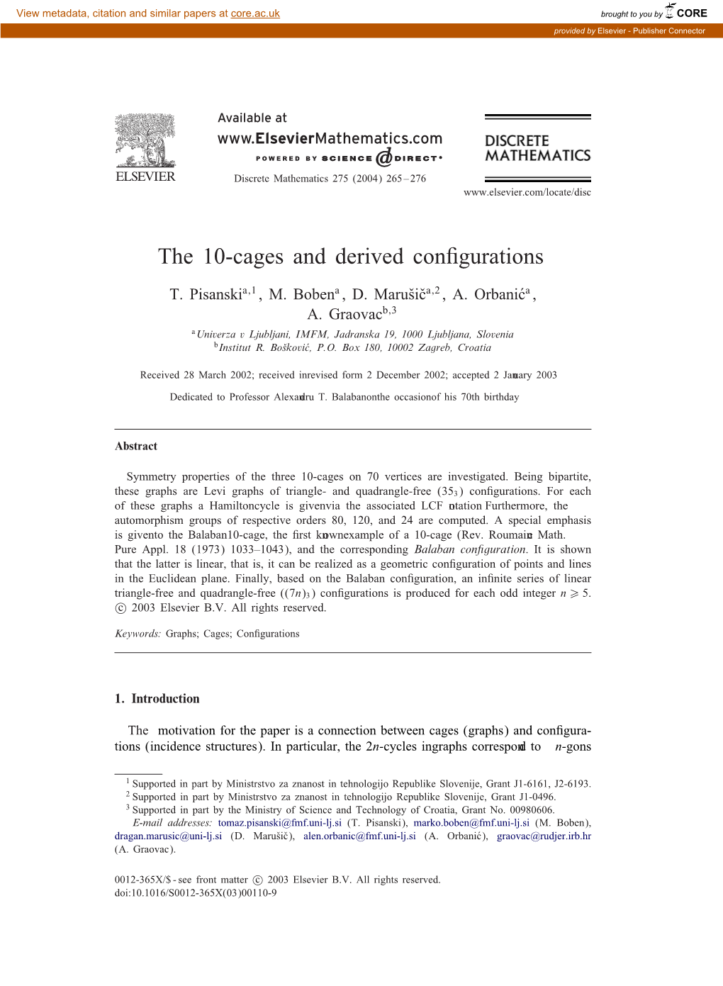 The 10-Cages and Derived Configurations