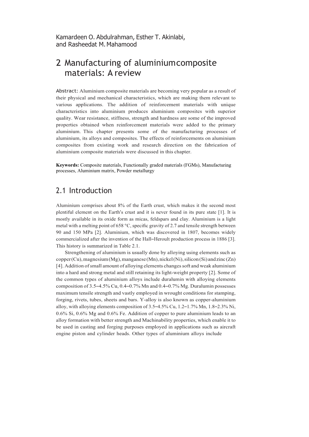 2 Manufacturing of Aluminium Composite Materials: a Review