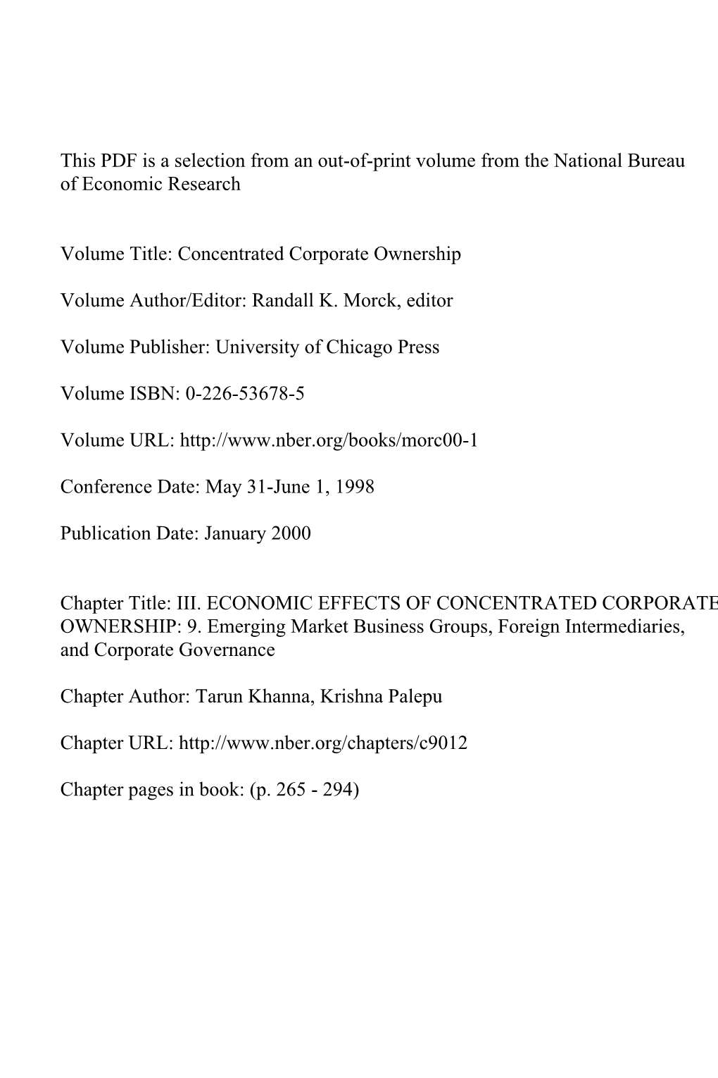 9. Emerging Market Business Groups, Foreign Intermediaries, and Corporate Governance