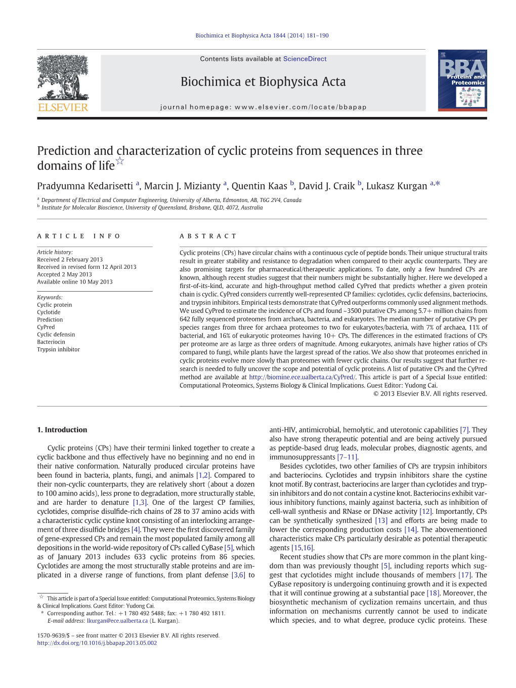 Prediction and Characterization of Cyclic Proteins from Sequences in Three Domains of Life☆