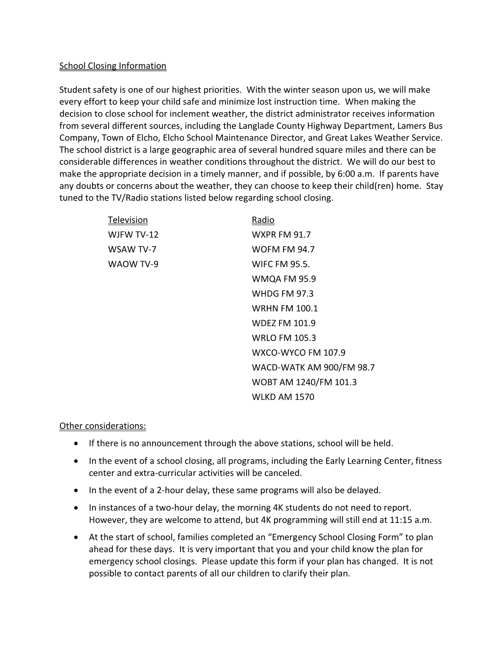 School Closing Information