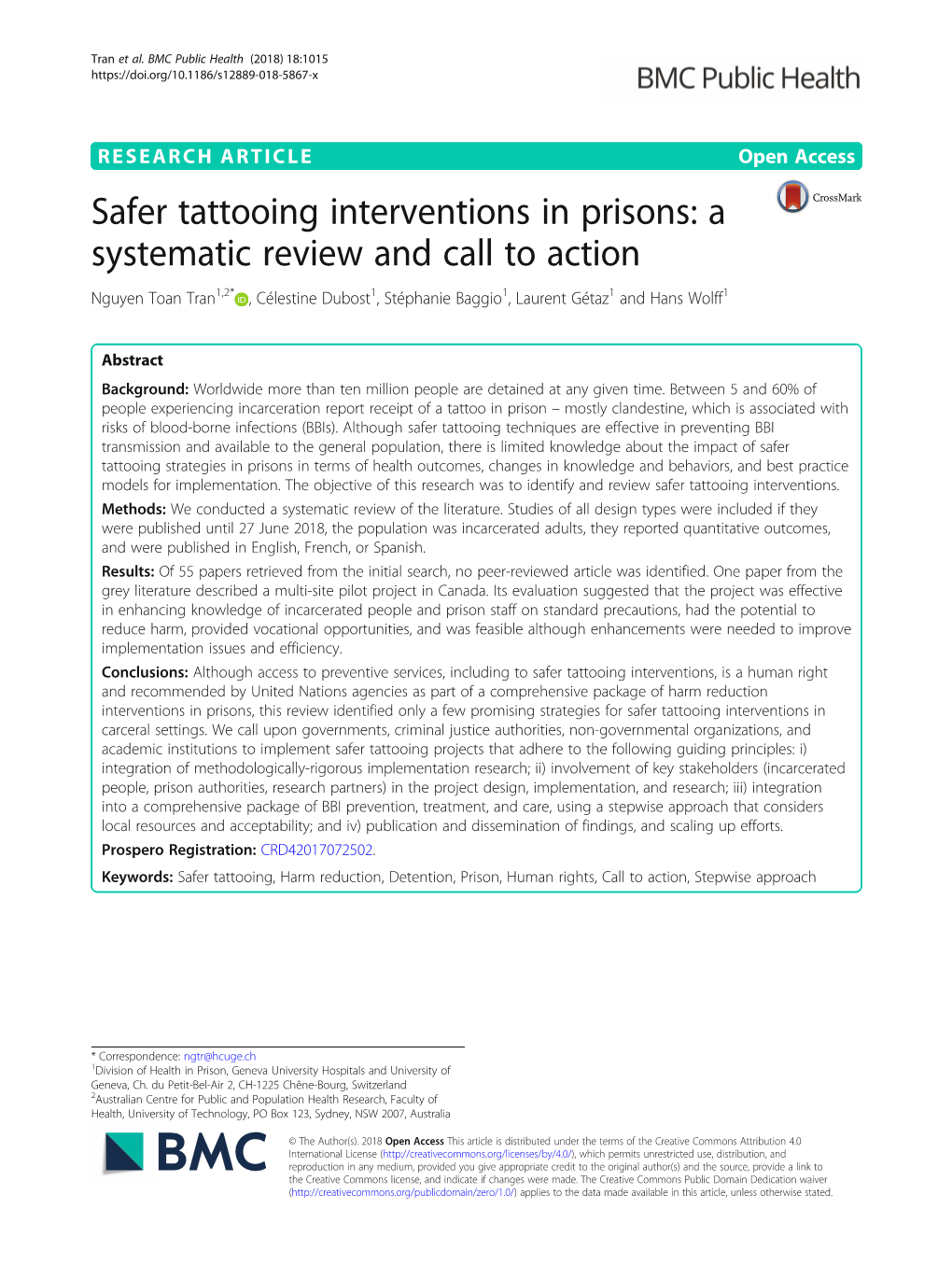 Safer Tattooing Interventions in Prisons: a Systematic Review and Call To