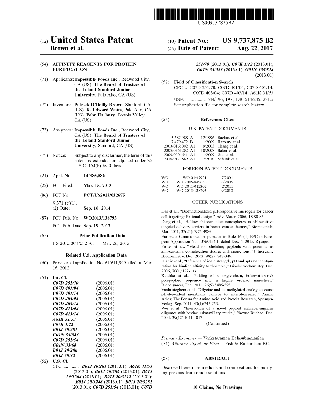 THE OLDULULITEUS009737875B2 (12 ) United States Patent ( 10) Patent No