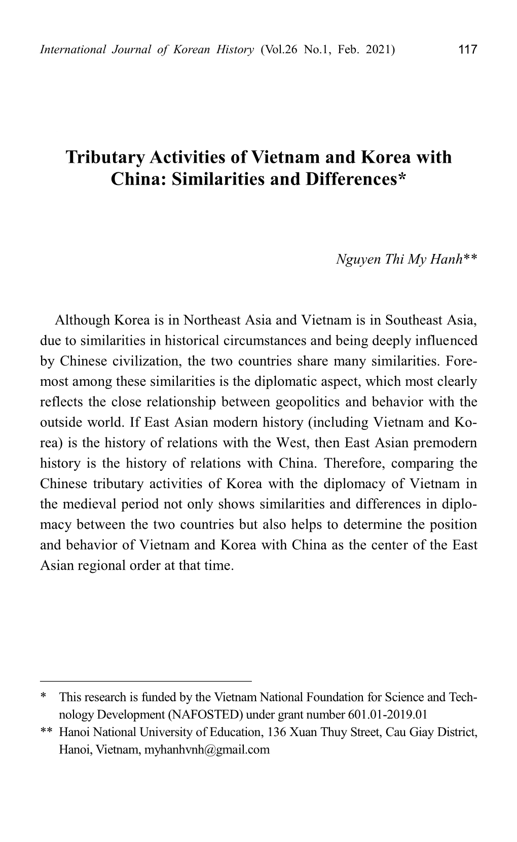 Tributary Activities of Vietnam and Korea with China: Similarities and Differences*