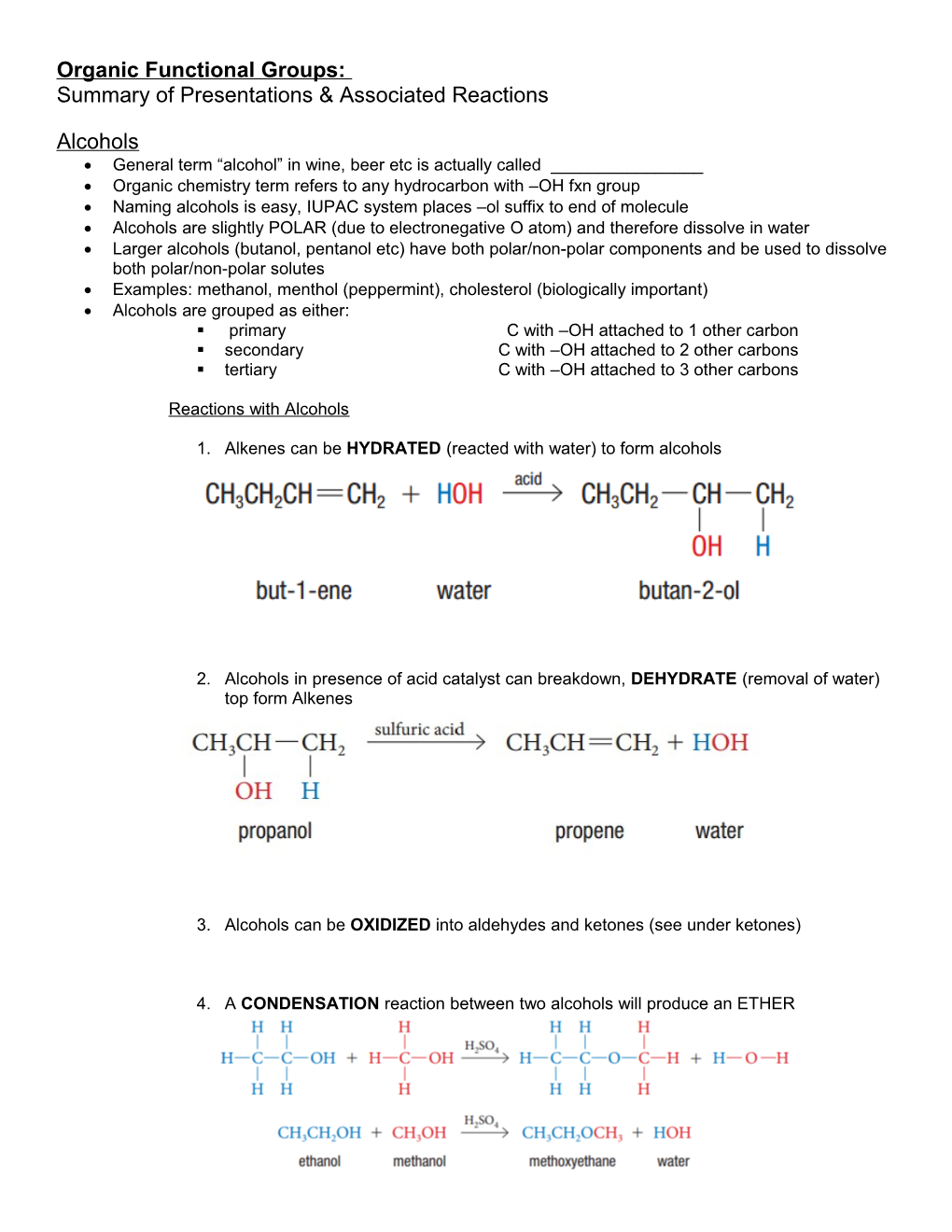 Summary of Presentations & Associated Reactions