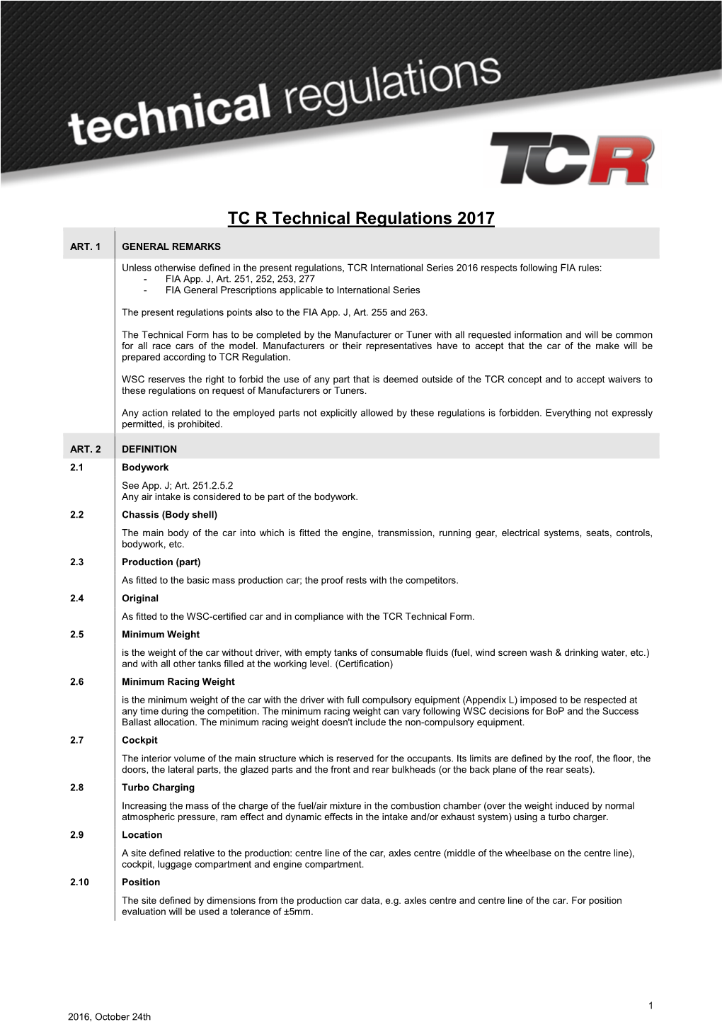 TC R Technical Regulations 2017