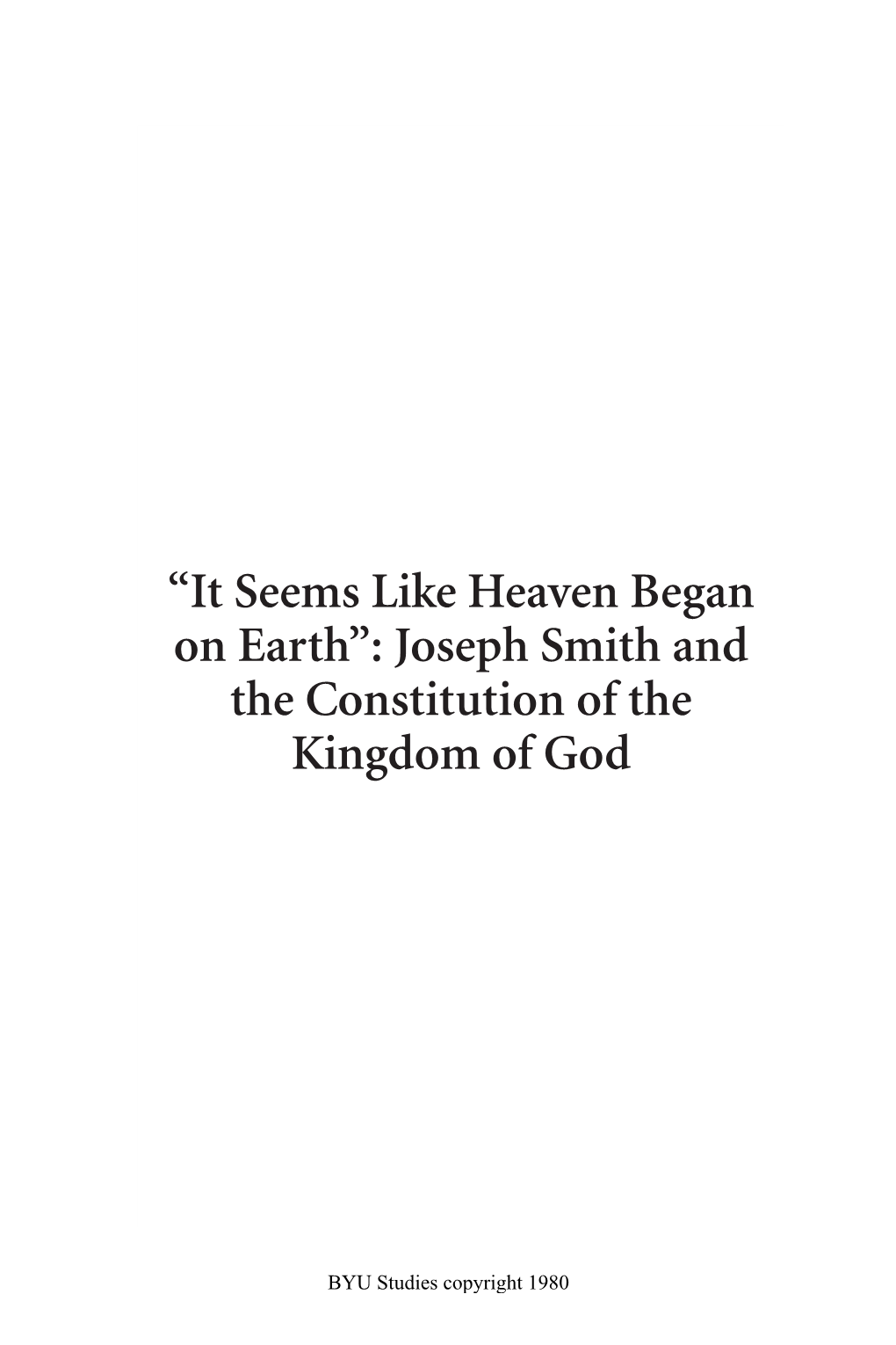 Joseph Smith and the Constitution of the Kingdom of God