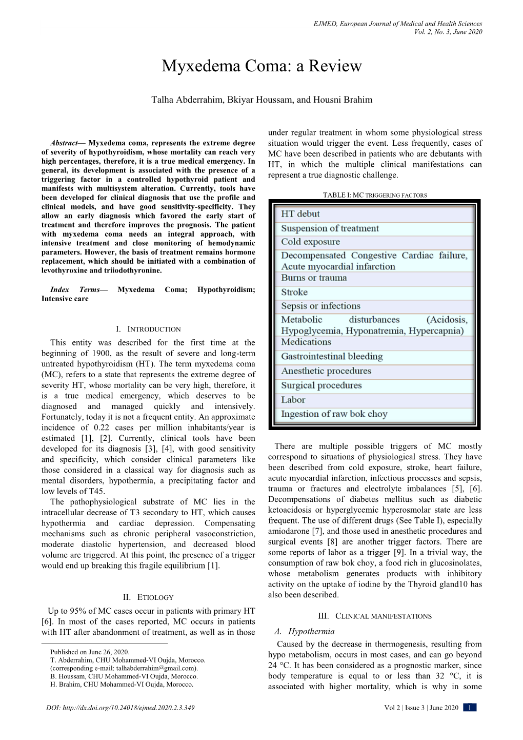 Myxedema Coma: a Review