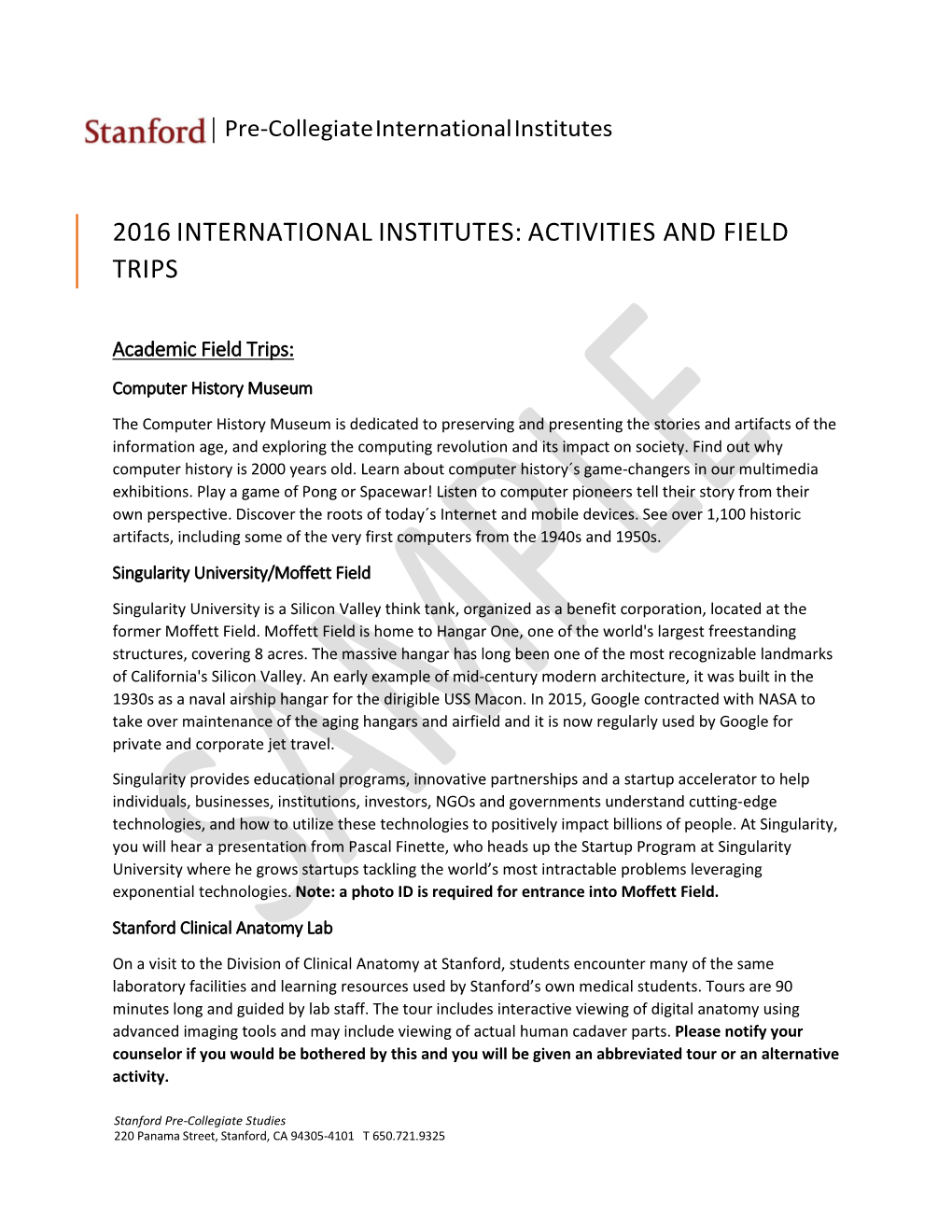 2016 International Institutes: Activities and Field Trips