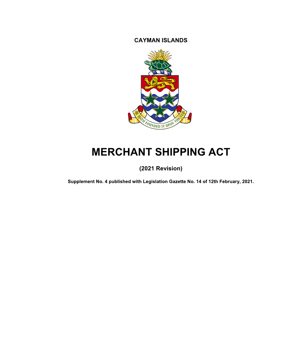 Merchant Shipping Act (2021 Revision) Arrangement of Sections